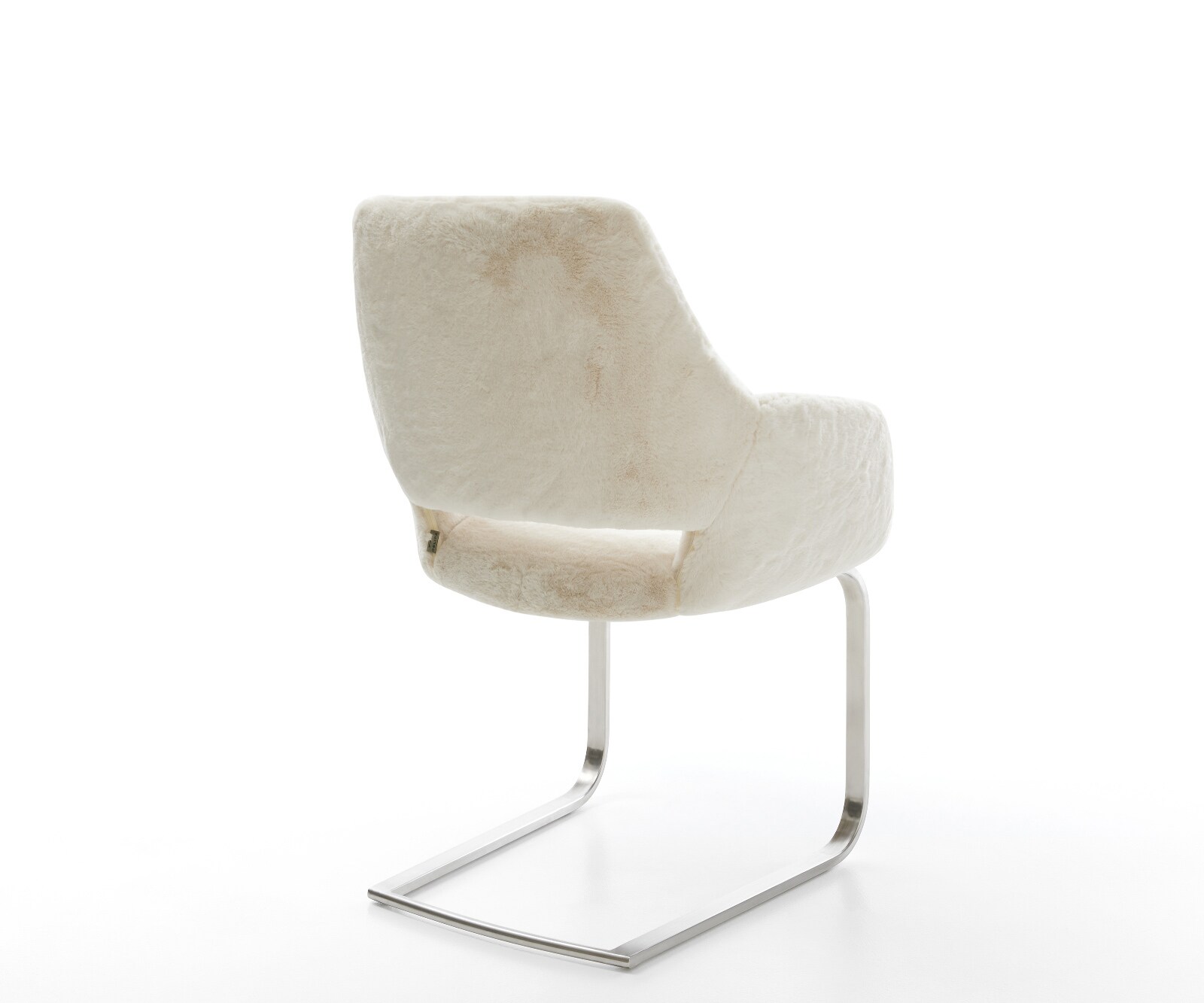 Freischwinger Yago-Flex mit Armlehnen Plüsch Creme-Weiß Freischwinger flach Edelstahl Taschenfederkern 4