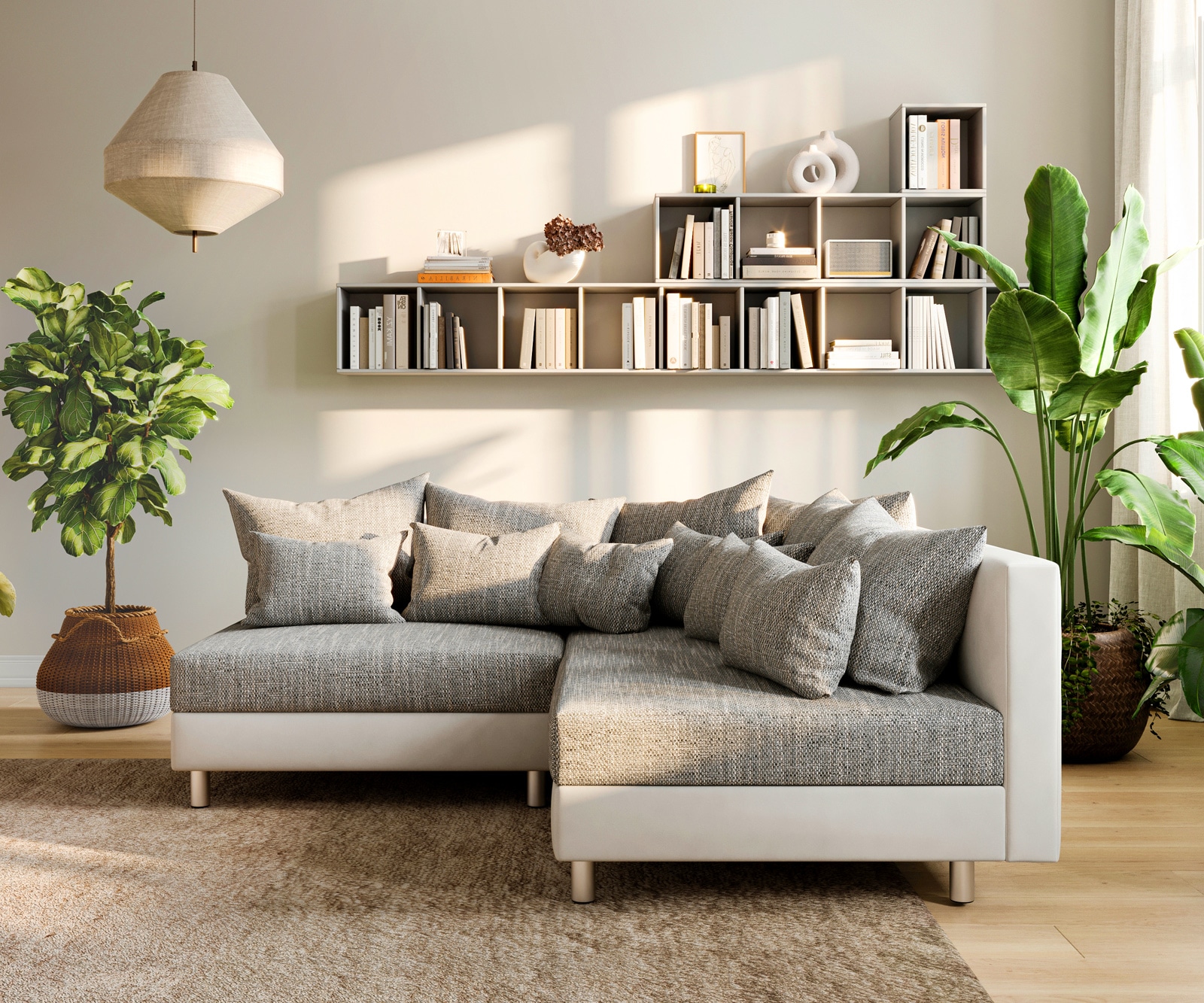 Ecksofa Clovis Weiss Hellgrau Modulsofa Ottomane Rechts 1 Ecksofa Clovis Weiss Hellgrau Modulsofa Ottomane Rechts 1