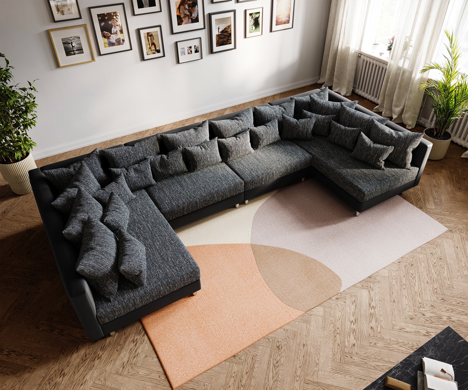Canapé-Panoramique Clovis XL noir canapé modulable extensible 4