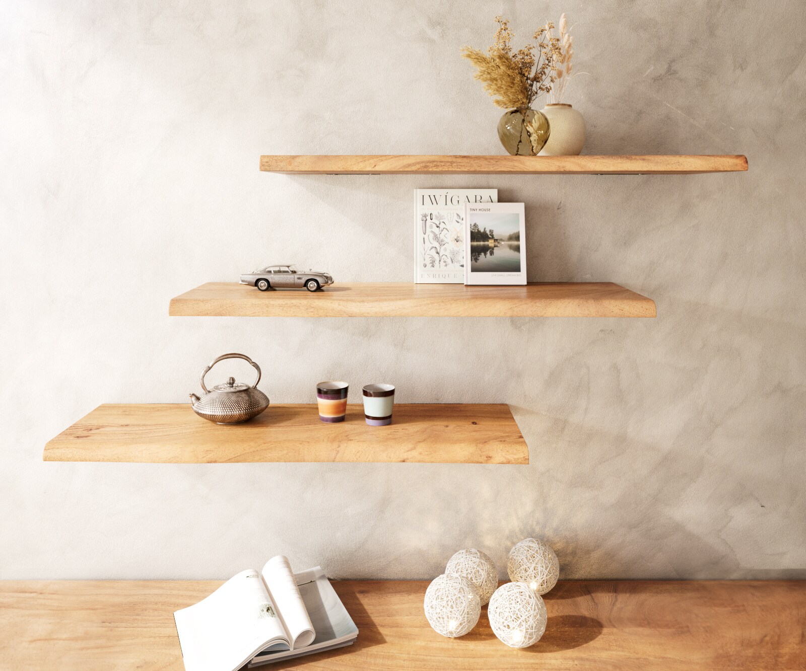 Étagère-murale Live-Edge 100 cm acacia nature bord d'arbre massif 4