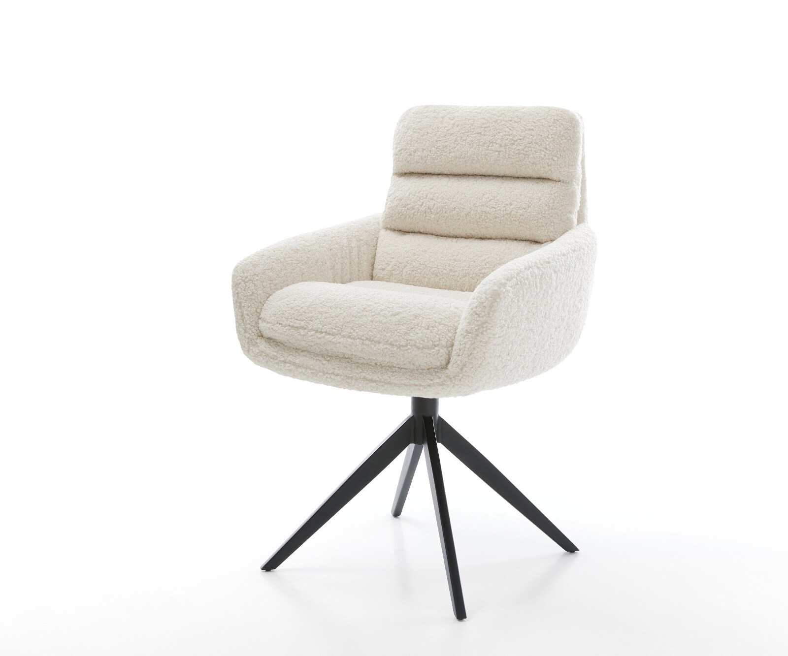 Chaise-pivotante Abelia-Flex avec accoudoirs tissu teddy beige pied croisé large noir pivotement sur 360° fonction bascule