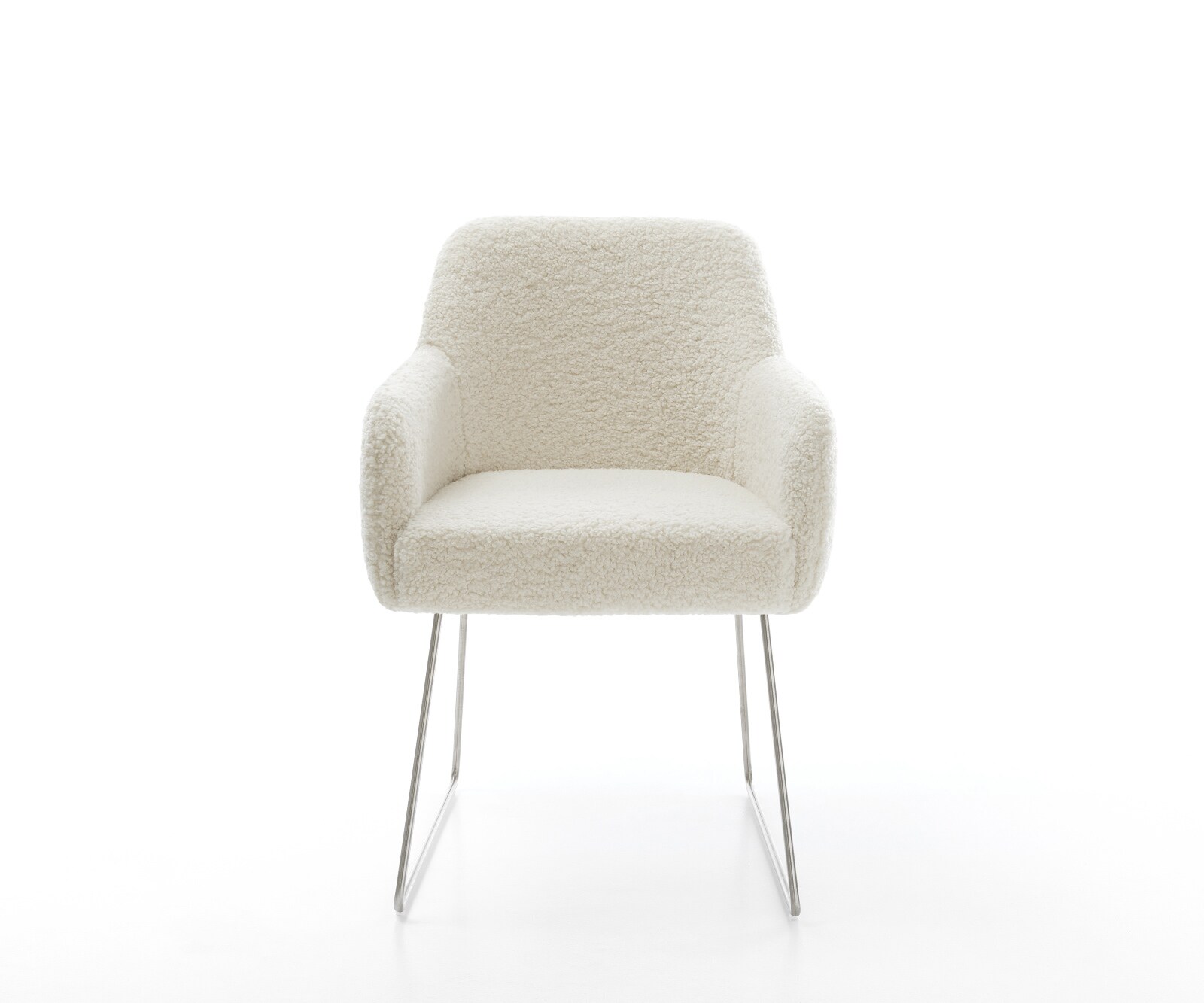 Esszimmerstuhl Greg-Flex Teddystoff Beige Kufengestell Edelstahl Taschenfederkern 1