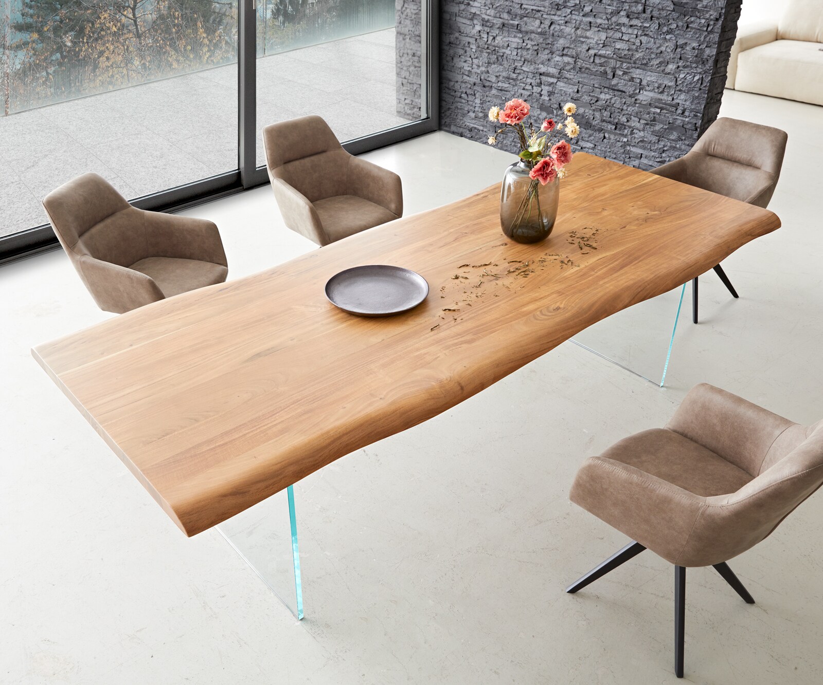 Esstisch Edge 260x100 XL Akazie Natur Glas Live-Edge 4
