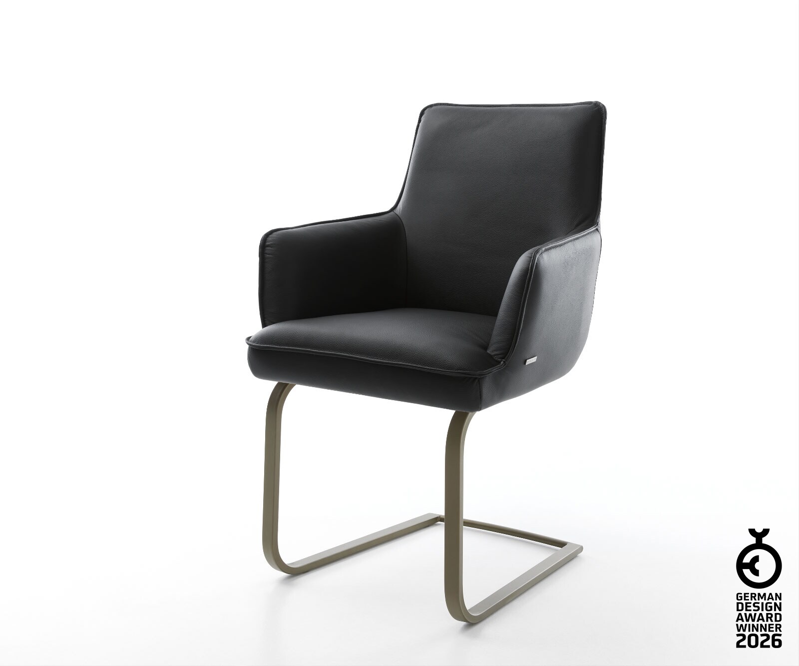 Cantilever Heira-Flex avec accoudoirs cuir de vache noir pied cantilever plat aspect titane ressorts ensachés 1