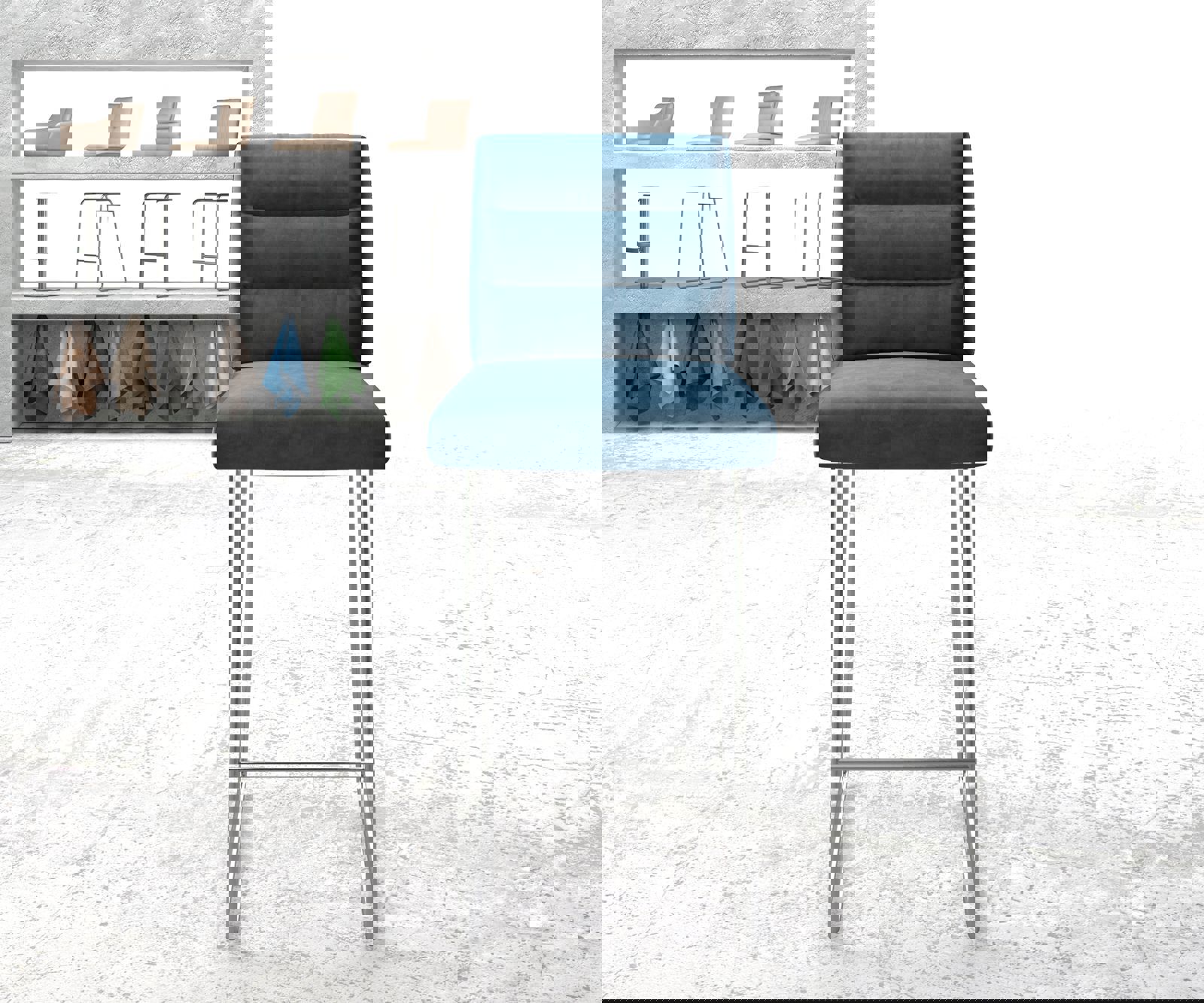Chaise-de-bar Pela-Flex velours bleu cadre de patins acier inoxydable 2