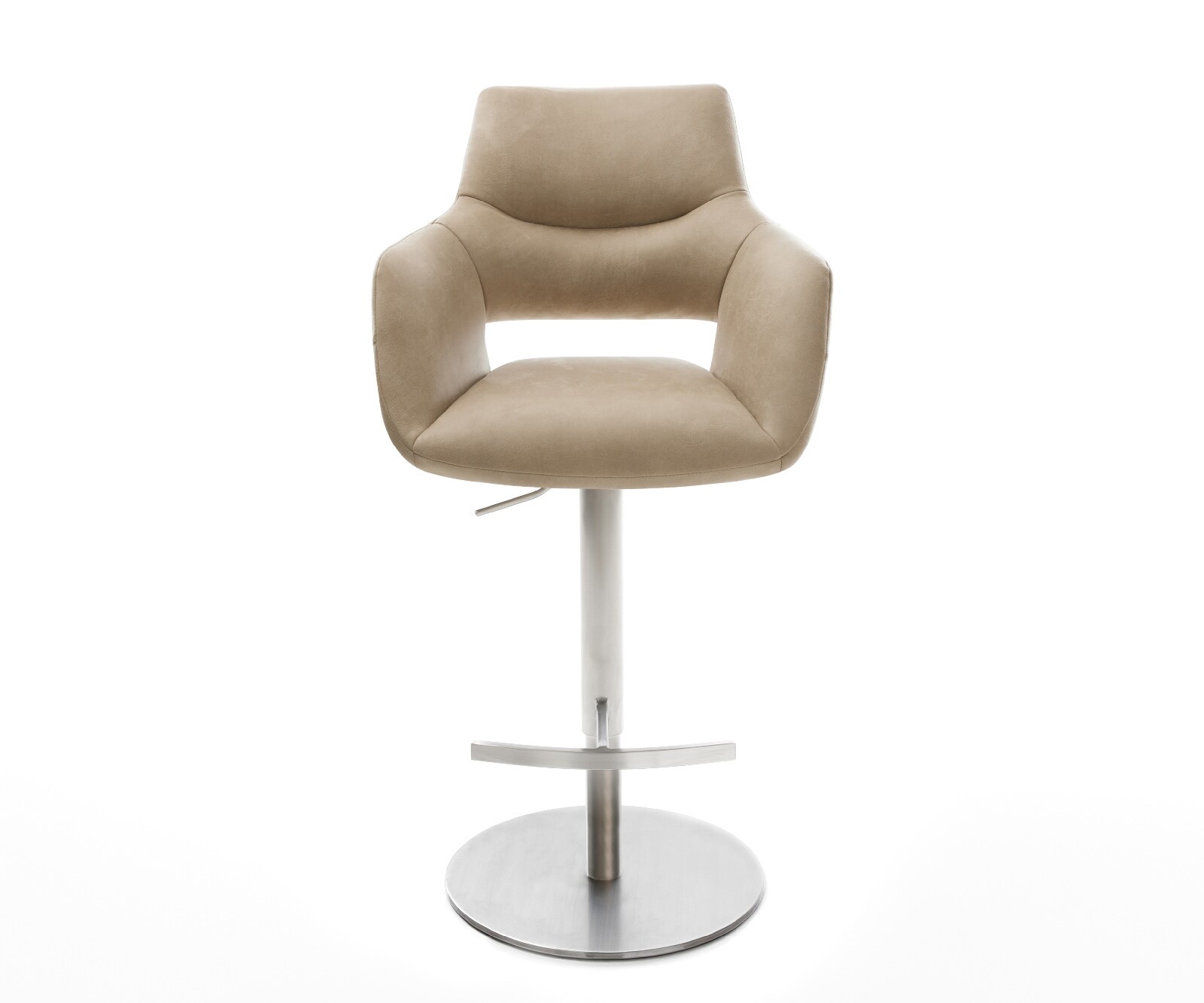 Barstuhl Yago-Flex Mikrofaser Beige Vintage Drehfuß höhenverstellbar Edelstahl Silberfarben Taschenfederkern 2
