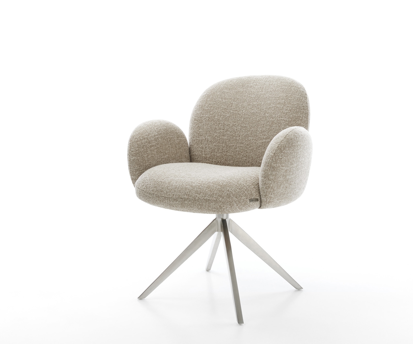Drehstuhl Nube-Flex mit Armlehnen Webstoff Soft Beige Kreuzgestell breit Edelstahl 360° drehbar Wippfunktion Taschenfederkern 1