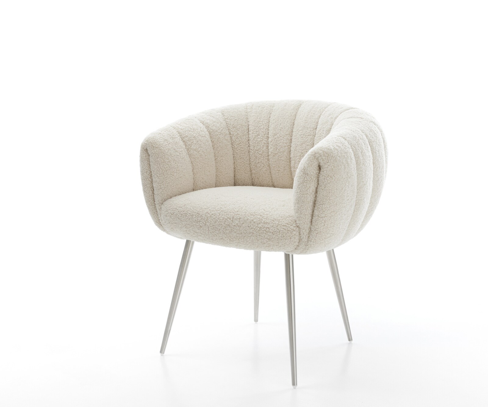 Esszimmerstuhl Jada-Flex Teddystoff Beige 4-Fuß konisch Edelstahl Taschenfederkern 1