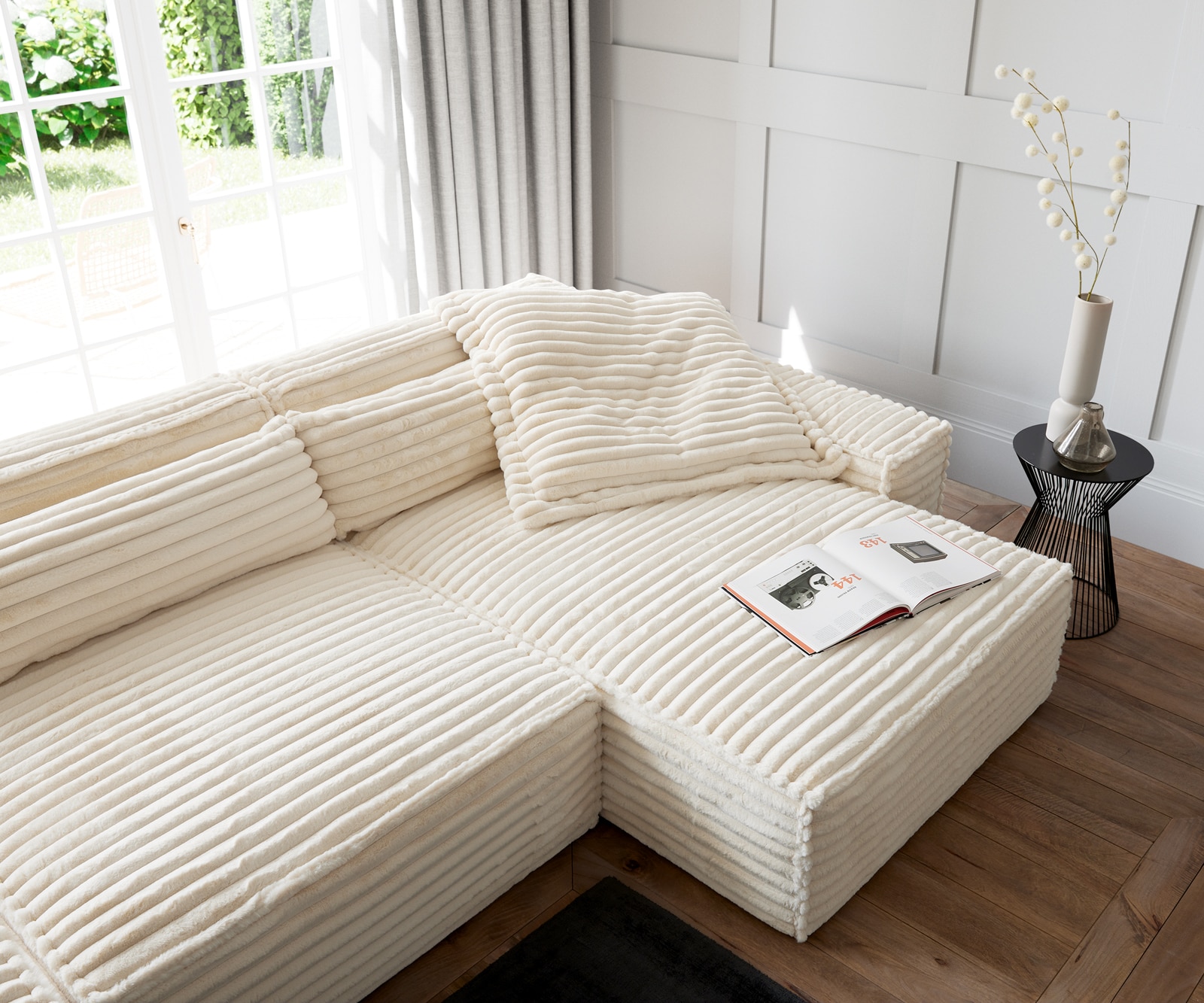 Ecksofa Sirpio XL 370x170 cm Plüschcord Beige Recamiere variabel 5 Ecksofa Sirpio XL 370x170 cm Plüschcord Beige Recamiere variabel 5