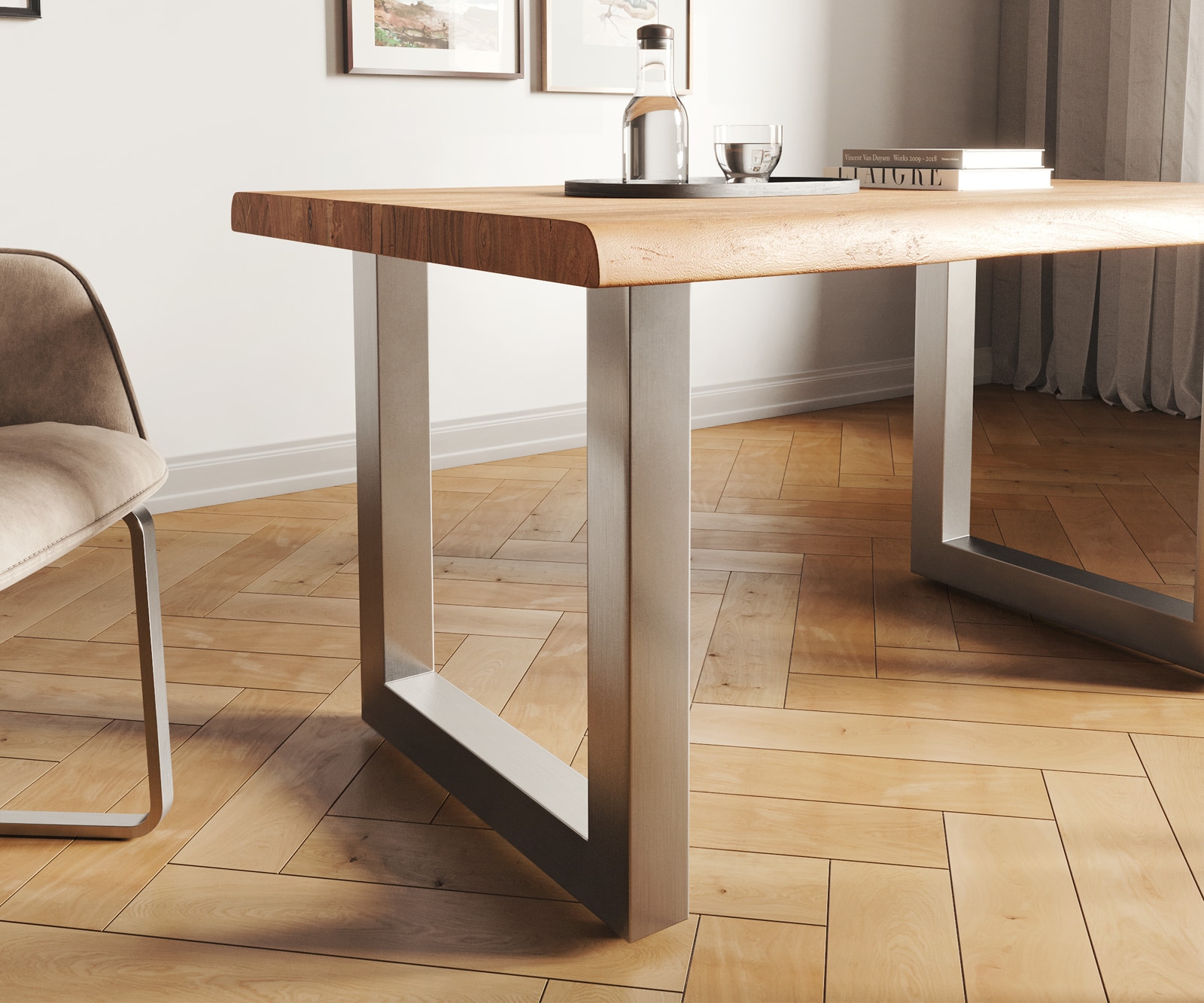 Esstisch Edge 140x90 XL Akazie Natur Edelstahl Breit Live-Edge 4 Esstisch Edge 140x90 XL Akazie Natur Edelstahl Breit Live-Edge 4