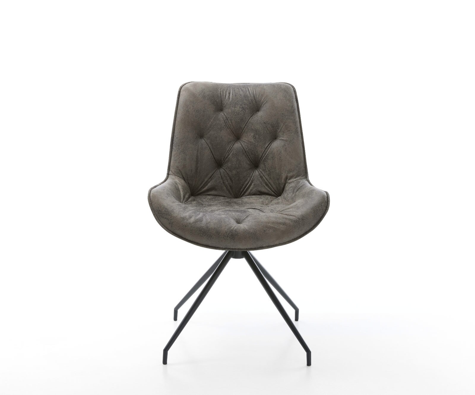 Chaise-de-salle-à-manger Taimi-Flex microvelours gris antique pied croisé conique noir 1