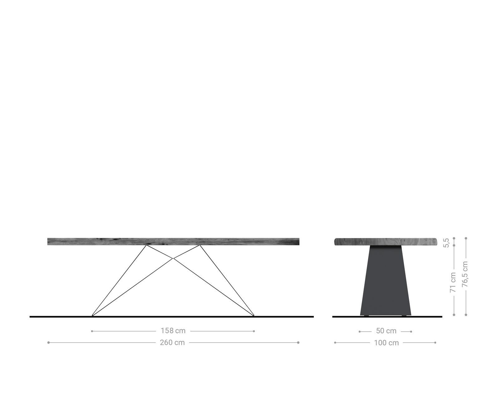 Table à manger Edge 260x100 XL acacia nature cadre en V acier plat noir Live-Edge 7