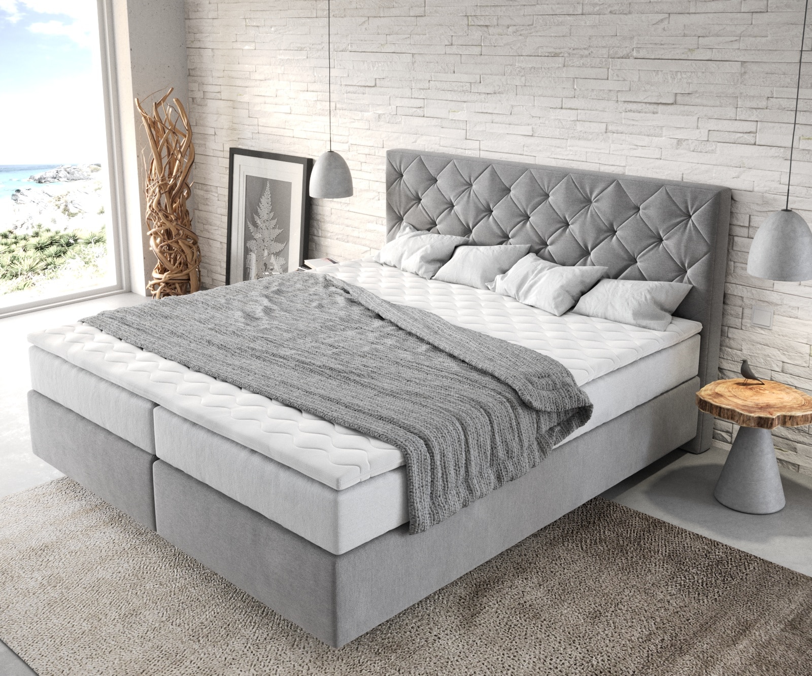 Boxspringbett Dream-Great 180x200 cm Mikrofaser Grau mit TFK Matratze und Visco Topper 3 Boxspringbett Dream-Great 180x200 cm Mikrofaser Grau mit TFK Matratze und Visco Topper 3