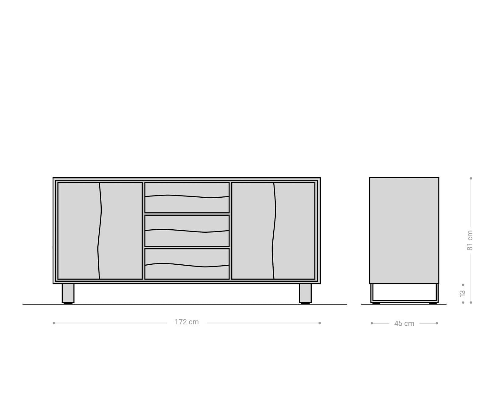 Sideboard Live-Edge 170 cm Eiche Natur 3 Schübe 4 Türen 10