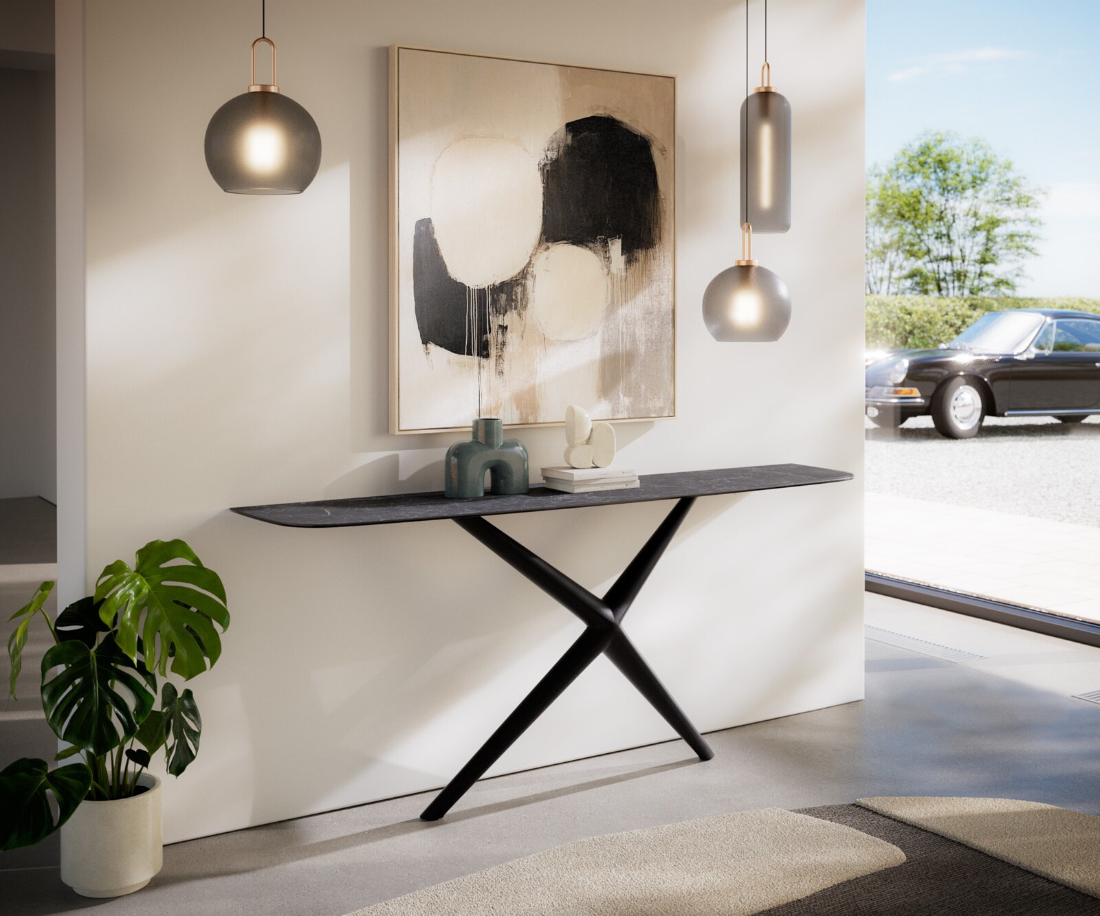 Console Edge forme bateau 180x40 cm Céramique Laminam® Nero Greco Anthrazit Estelo Métal Noir 7