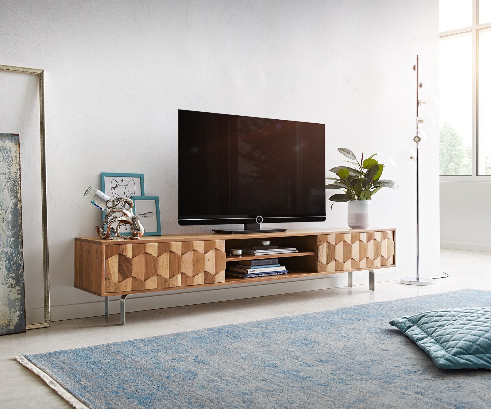 Buffet bas Fevo 220 cm acacia marron 4 portes 1