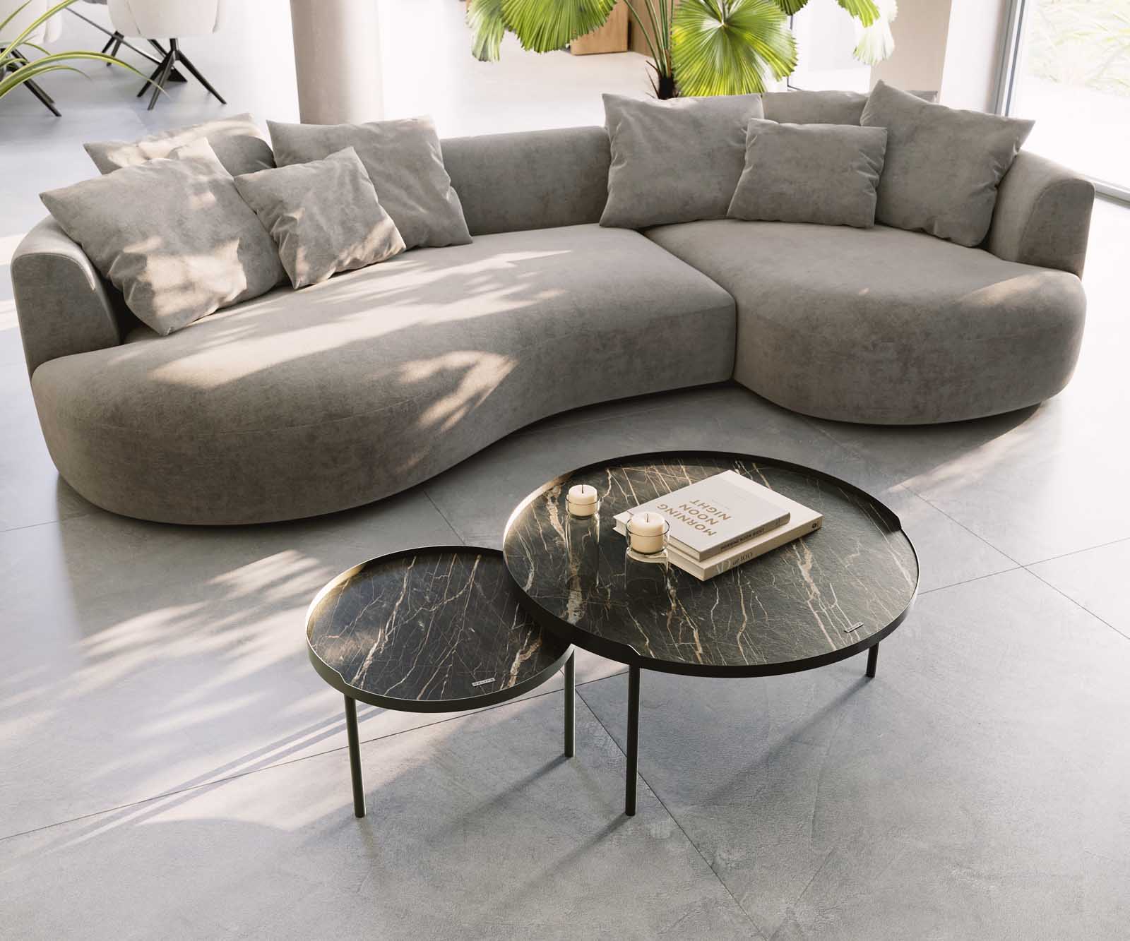 Couchtisch Torell 80x80 cm Keramik Laminam®Noir Desir Braun Metallrahmen Effektfinish Titan 7