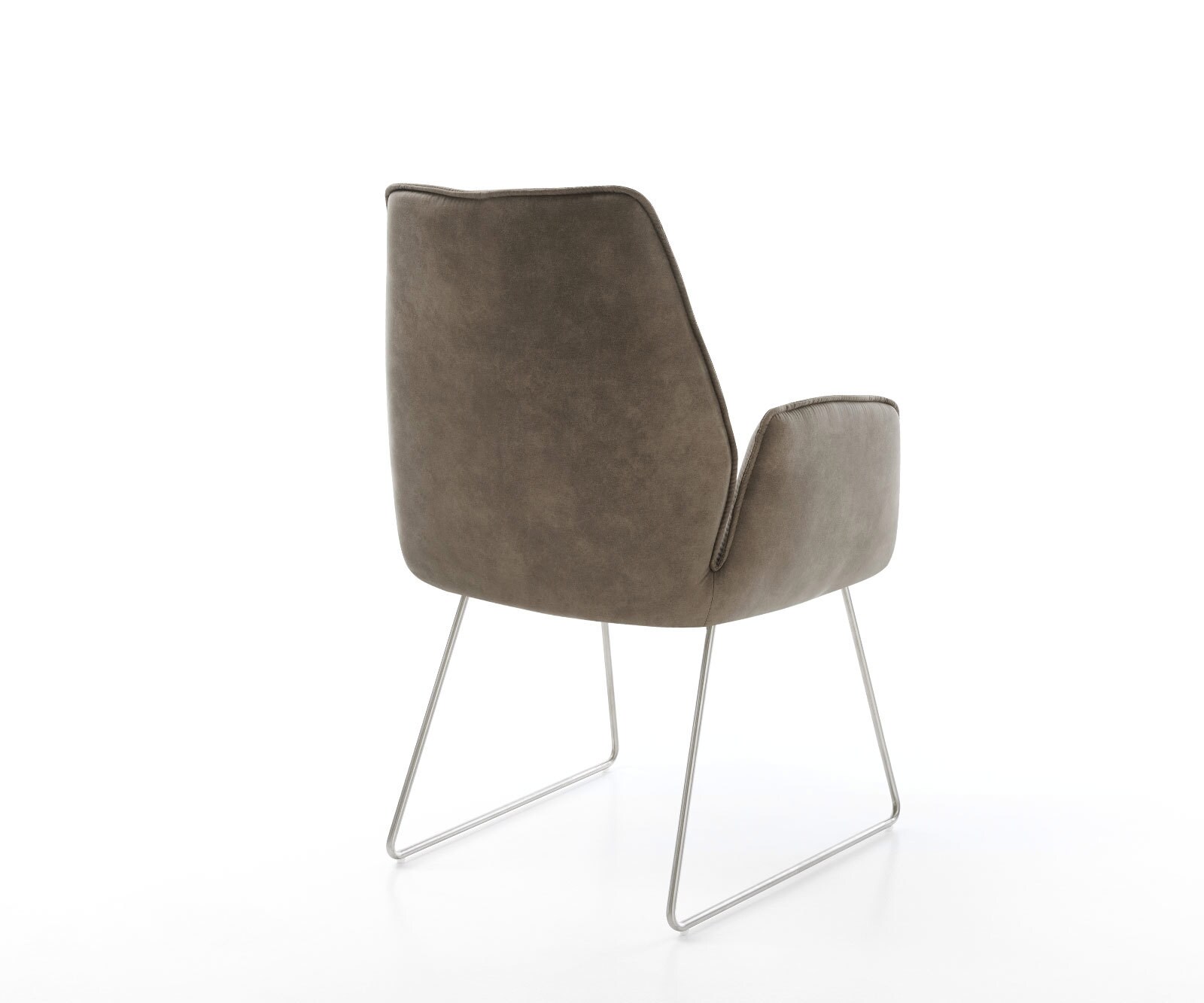 Chaise-de-salle-à-manger Zoa-Flex microvelours taupe vintage pied trapèze acier inoxydable brossé ressorts ensachés 4