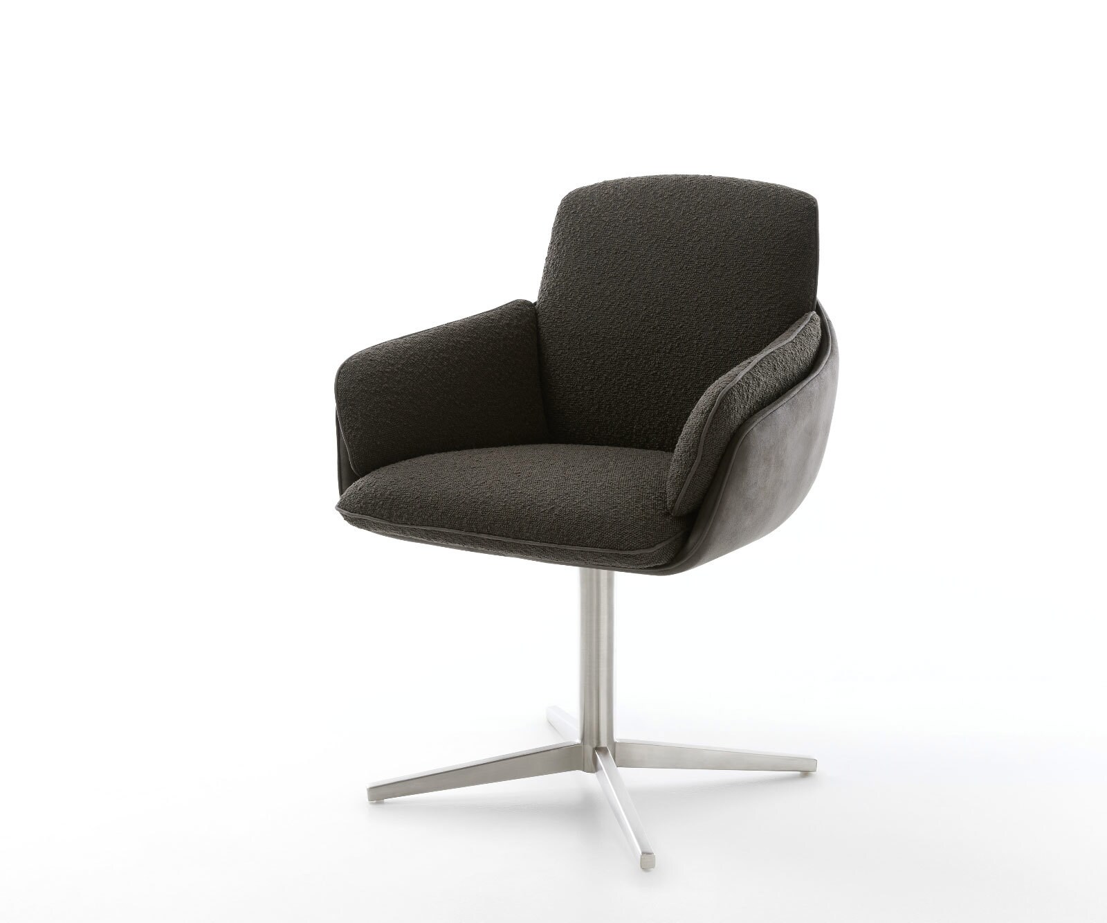 Chaise-de-salle-à-manger Luan-Flex avec accoudoirs tissu mixte couleur boue pied trapèze acier inoxydable