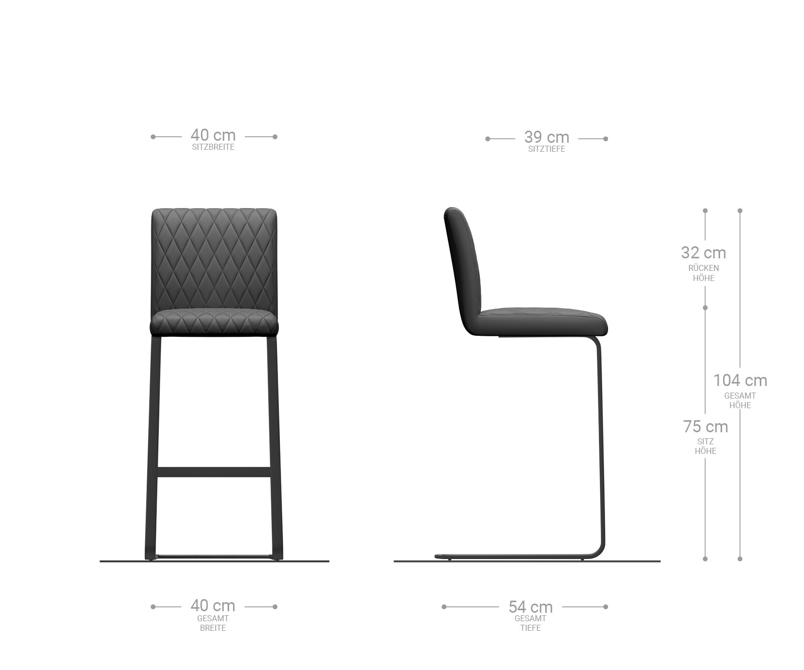 Chaise-de-bar Earnest-Flex piqué en diamant Vintage anthracite  chaise cantilever métal plat 7