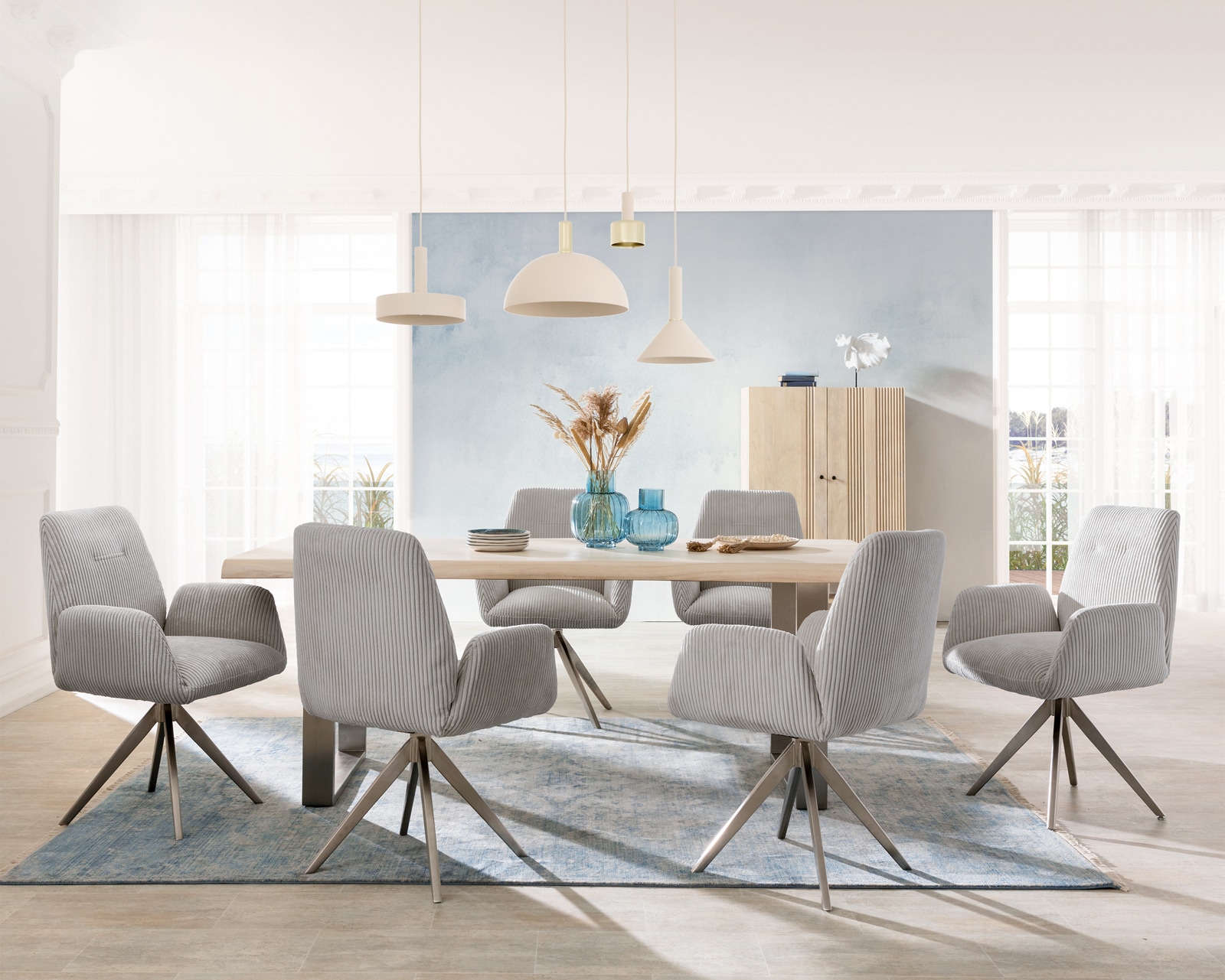 Esszimmerstuhl Zoa-Flex Cord Silbergrau Kreuzgestell kantig Edelstahl Taschenfederkern 3 Esszimmerstuhl Zoa-Flex Cord Silbergrau Kreuzgestell kantig Edelstahl Taschenfederkern 3