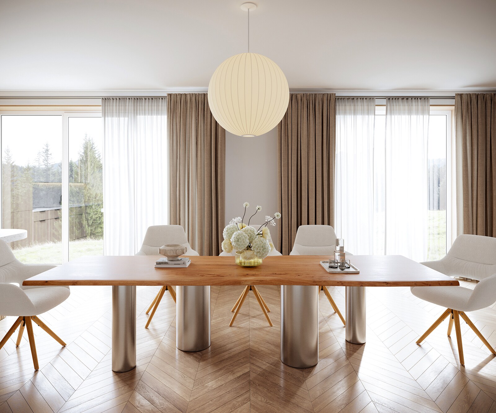 Table à manger Edge 300x100 Acacia Nature Pilier Acier inoxydable brossé Live-Edge 1
