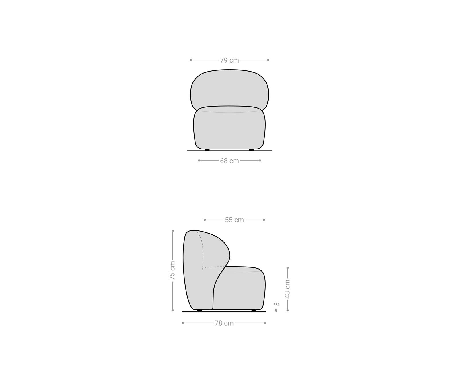 Fauteuil-lounge Pulo 80x80 cm peluche Crème-Blanc 6