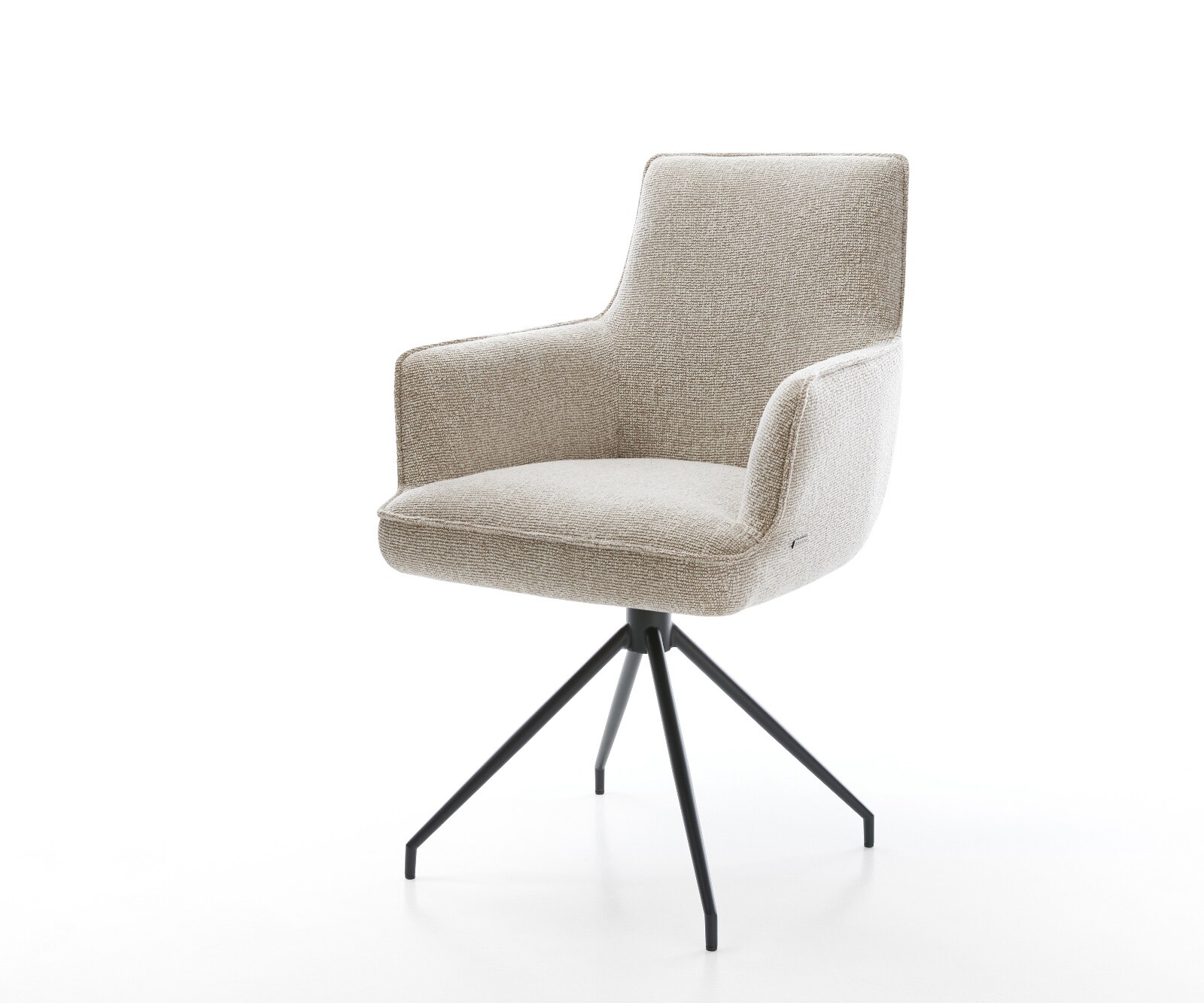 Esszimmerstuhl Heira-Flex mit Armlehnen Webstoff Soft Beige Kreuzgestell konisch Schwarz Taschenfederkern 1