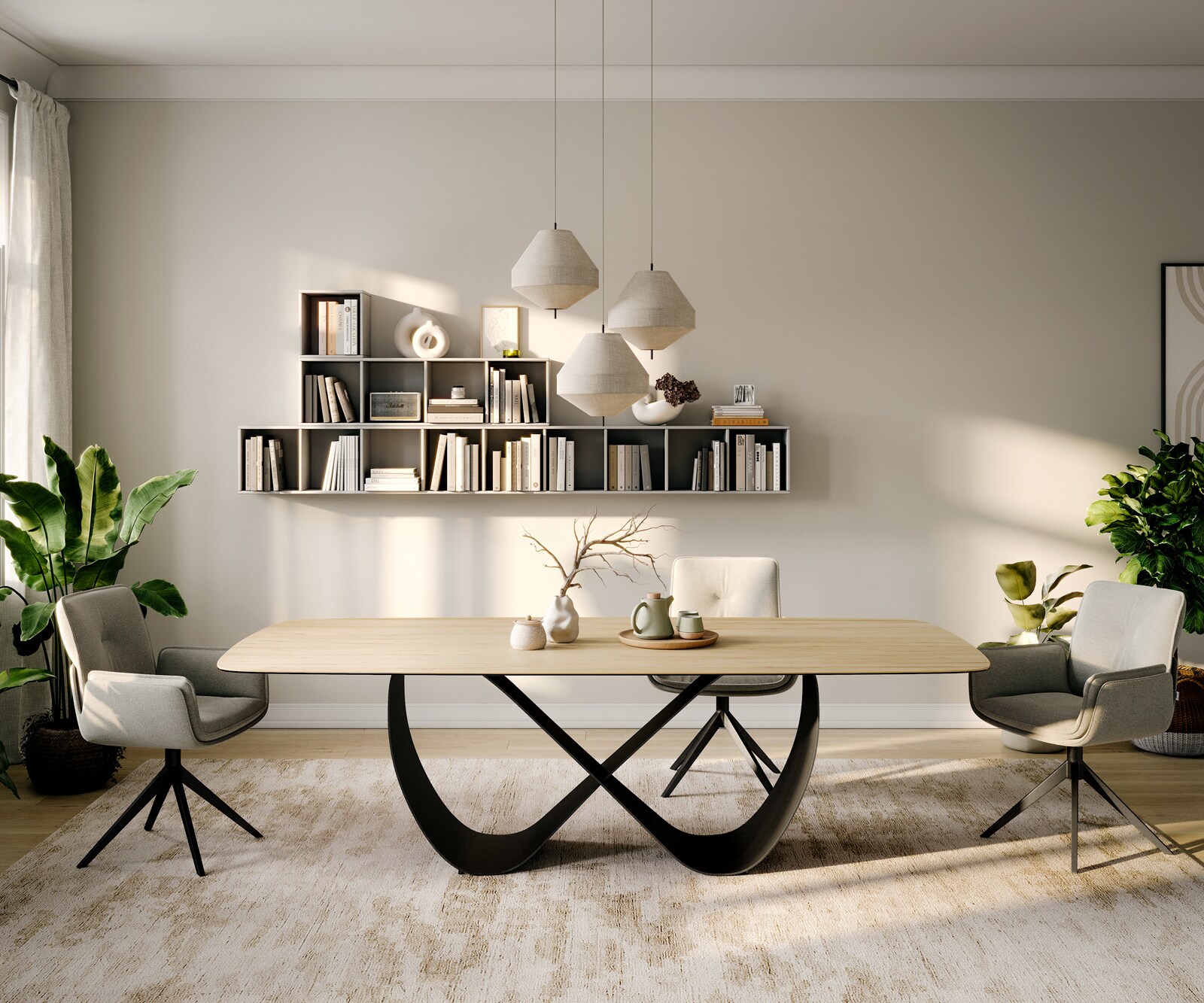 Table à manger Edge Boot 260x120 cm Céramique Laminam® Sabbia Eichefarbig Infinity Métal Noir