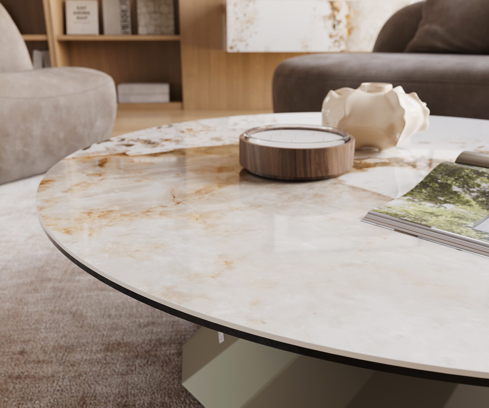 Couchtisch Edge Rund 100x100 cm Keramik Minas Melange Parabi Metall Effektfinish Titan 6