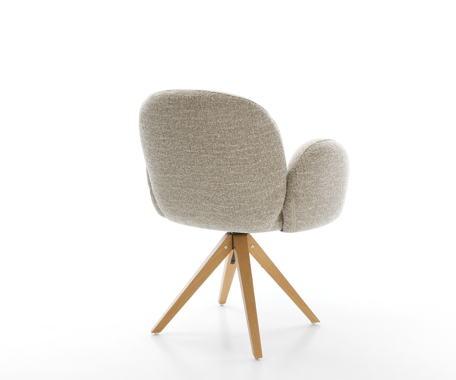 Chaise-pivotante Nube-Flex avec accoudoirs tissu tissé doux beige pied en bois angulaire naturel pivotement sur 180° resorts ensachés 5