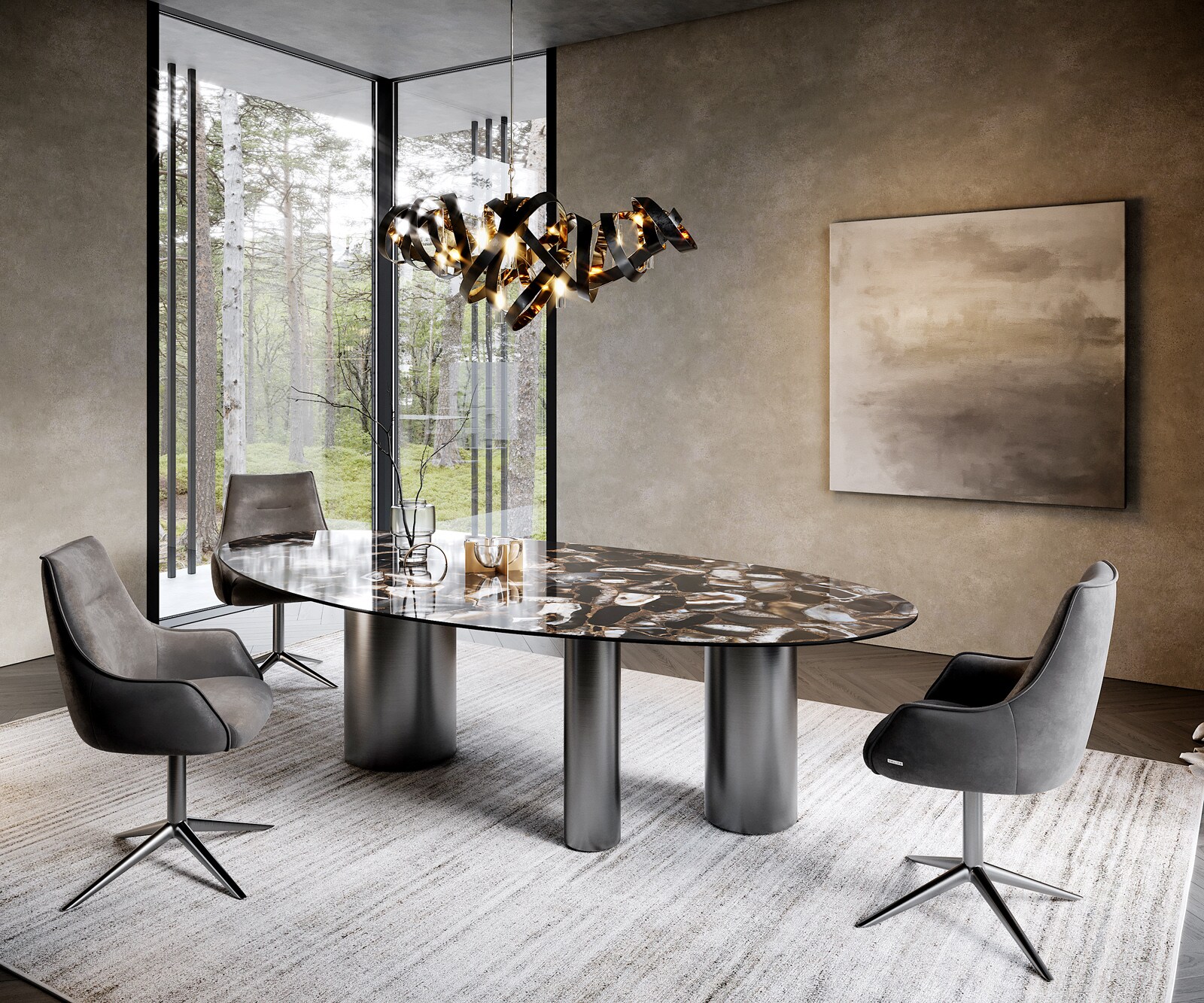 Table à manger Edge Ovale 280x130 Céramique Iris FMG Agatablack Troa Acier inoxydable Graphite 5