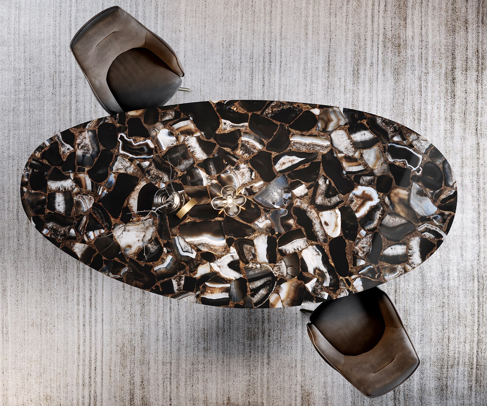 Esstisch Edge Oval 280x130 Keramik Iris FMG Agatablack Zenthara kantig Metall Effektfinish Titan 6