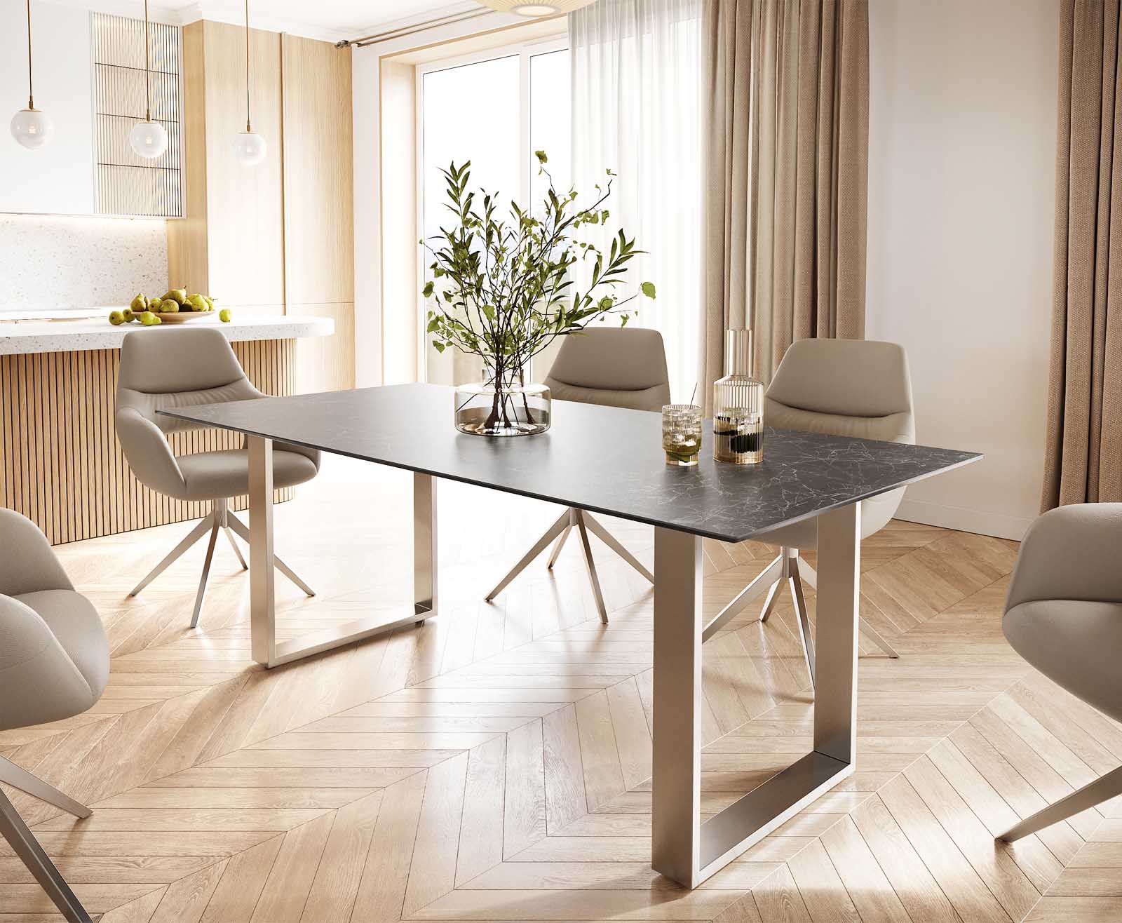 Table-à-manger Edge 200x100 céramique Laminam® nero greco gris inox étroit Table-à-manger Edge 200x100 céramique Laminam® nero greco gris inox étroit