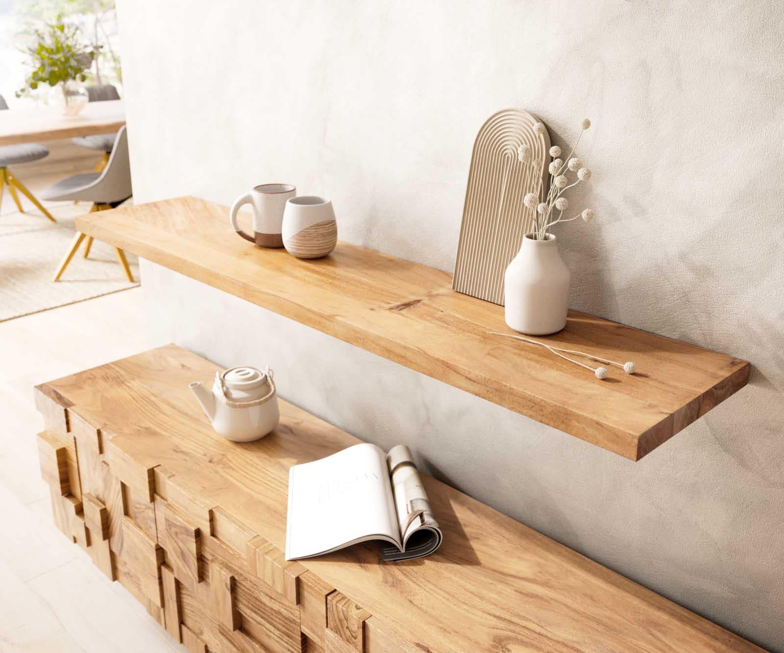 Wandregal Edge 145 cm Akazie Natur gerade Kante Massiv 1 Wandregal Edge 145 cm Akazie Natur gerade Kante Massiv 1