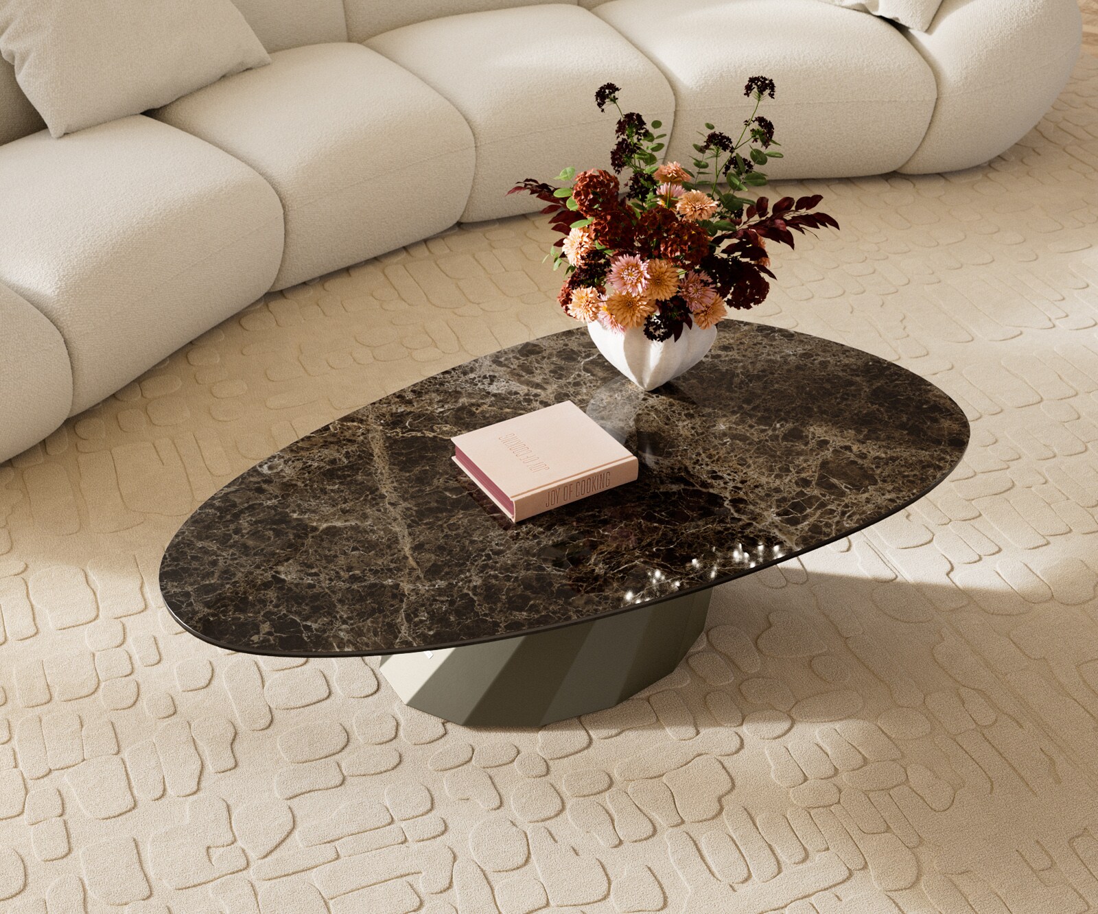 Table basse Edge Oval 140x75 cm céramique Laminam® Emperador Extra Lucidato brun foncé Parabi Metall finition effet titane 3