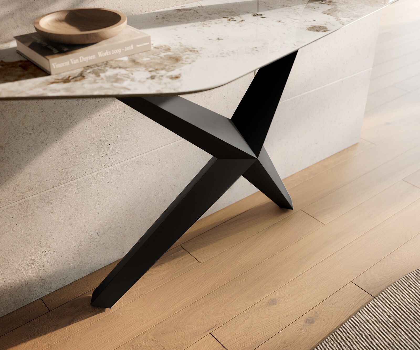 Console Edge Polygonal 140x50 cm Céramique Minas Melange Weiß-Beige Zentharo Métal Noir 6