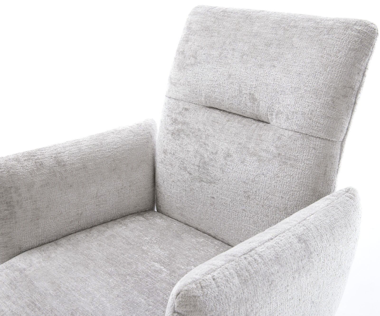 Chaise-pivotante Jova-Flex avec accoudoirs chenille gris argenté pied de chaise 4 branches acier inoxydable brossé pivotement sur 360° fonction bascule ressorts ensachés 3