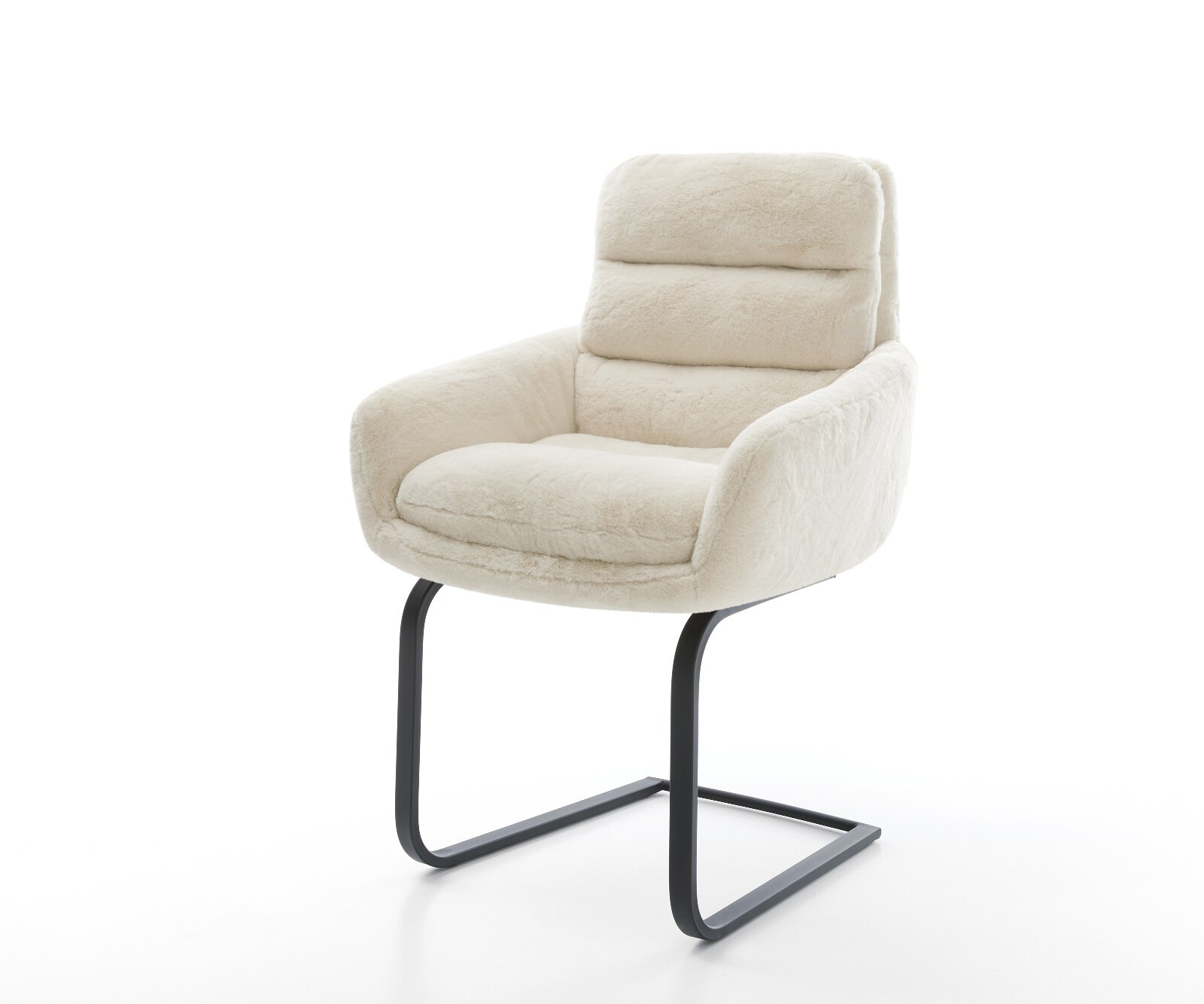 Cantilever Abelia-Flex avec accoudoirs peluche crème-blanc pied cantilever plat noir 1
