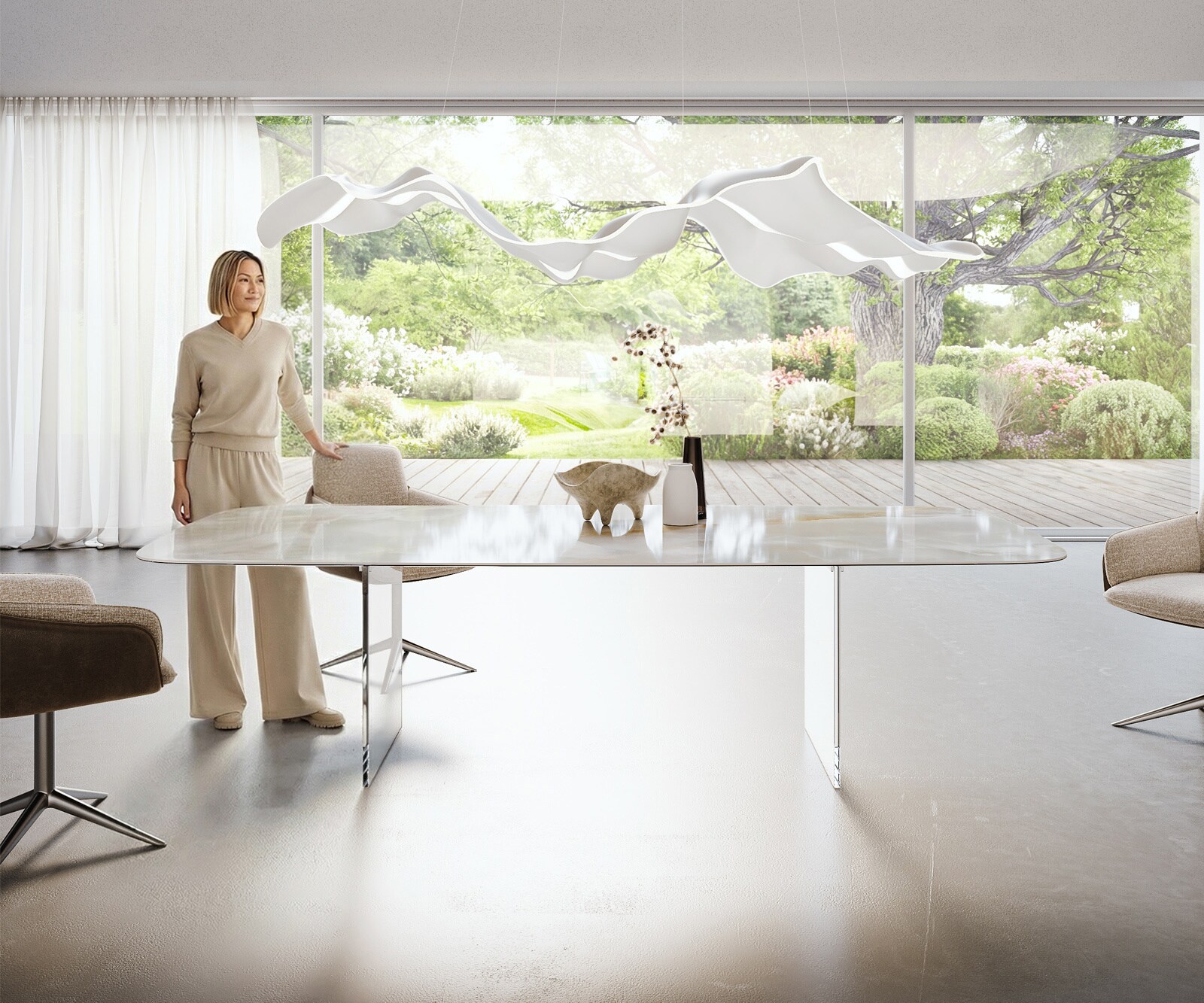 Table à manger Edge Boot 270x120 cm Céramique Iris FMG Onice Grigio piètement en verre 2