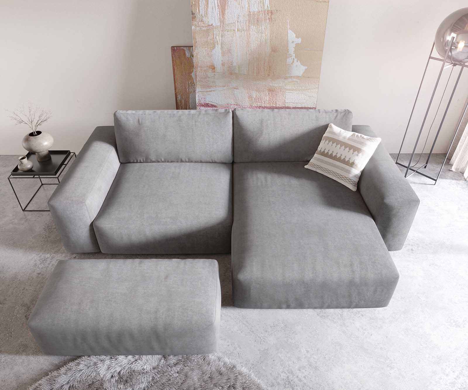 Canapé d'angle Lanzo XL 270x180 cm Microfibre Gris Recamière variable avec Tabouret 3