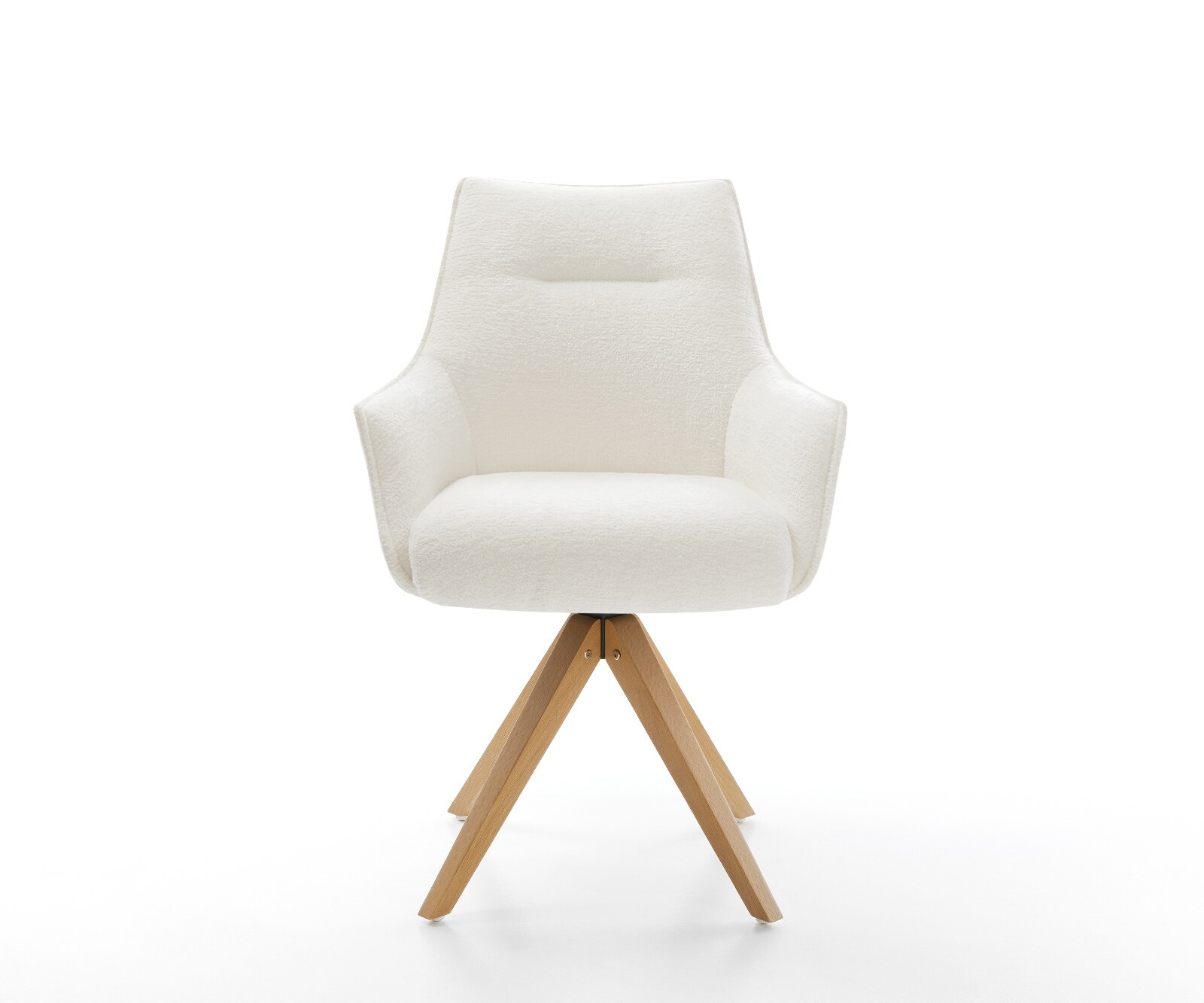 Drehstuhl Alja-Flex mit Armlehnen Bouclé Soft Beige Holzgestell kantig Natur 180° drehbar Taschenfederkern 2