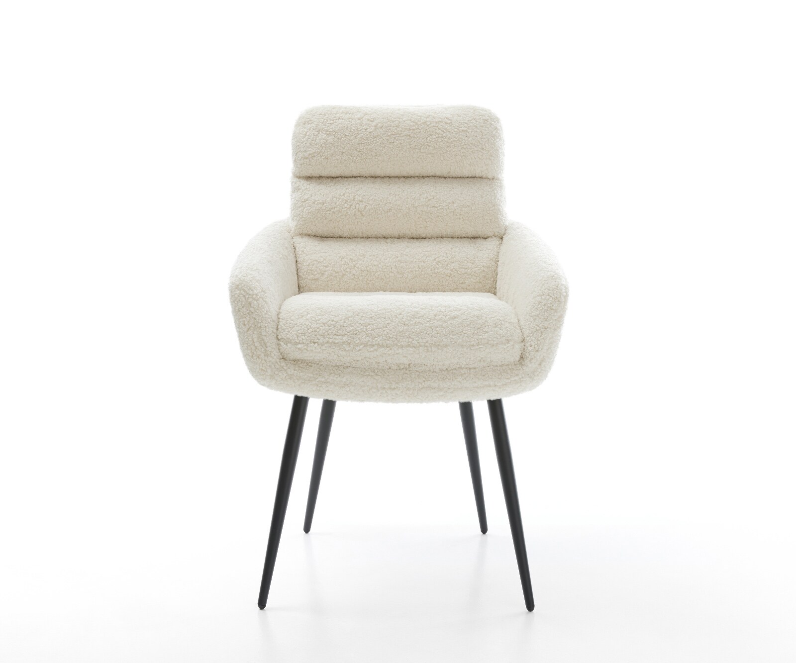 Chaise-de-salle-à-manger Abelia-Flex avec accoudoirs tissu teddy beige 4 pieds coniques noir 1
