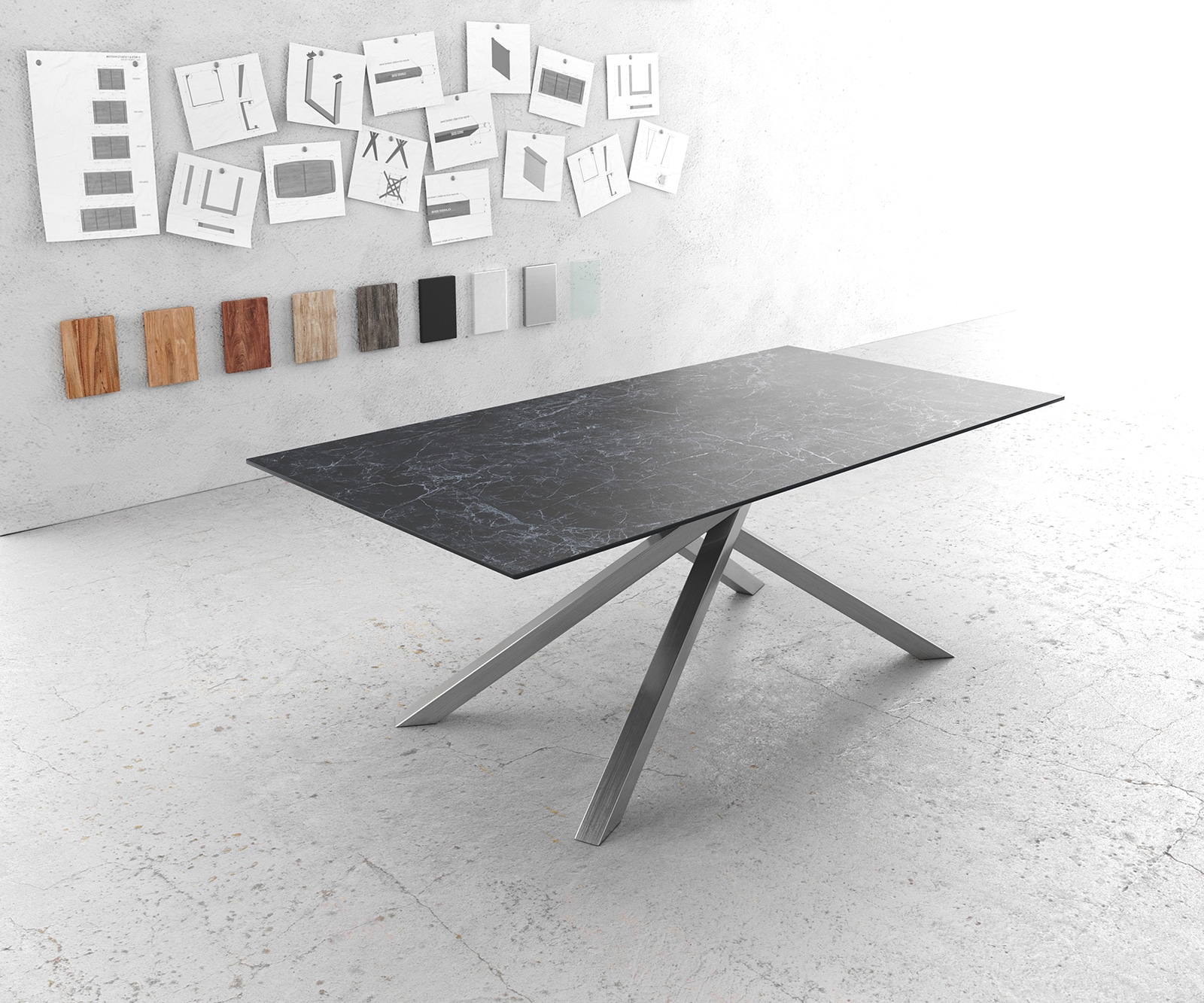 Esstisch Edge 200x100cm Keramik Laminam®Nero Greco Anthrazit Kreuzgestell Rechteck Edelstahl Esstisch Edge 200x100cm Keramik Laminam®Nero Greco Anthrazit Kreuzgestell Rechteck Edelstahl