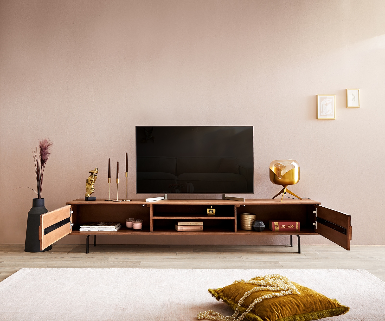 Lowboard Fevo 200 cm Akazie Braun 2 Türen L-Fuß 3 Lowboard Fevo 200 cm Akazie Braun 2 Türen L-Fuß 3