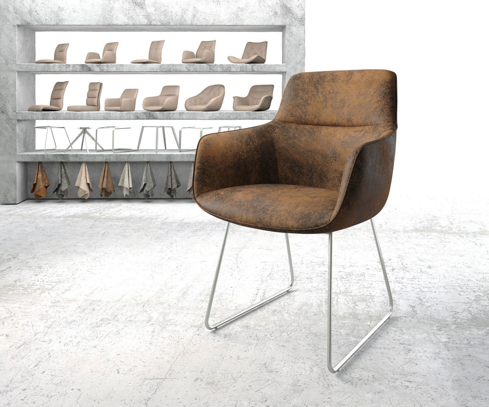 Chaise-pivotante Pejo-Flex taupe vintage cadre croisé angulaire noir pivote sur 180° 5