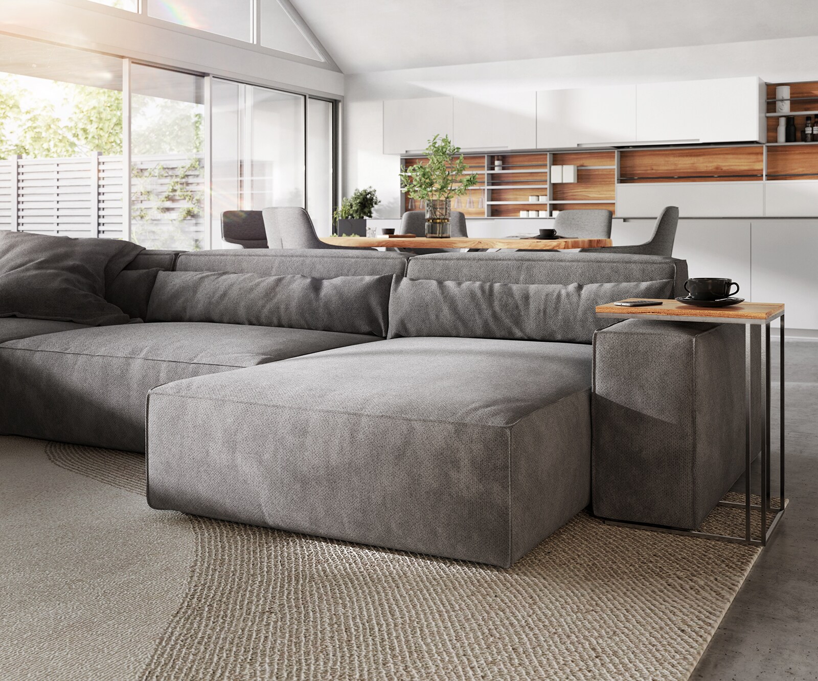 Wohnlandschaft Sirpio XL 360x260 cm Mikrofaser Taupe Recamiere variabel 5