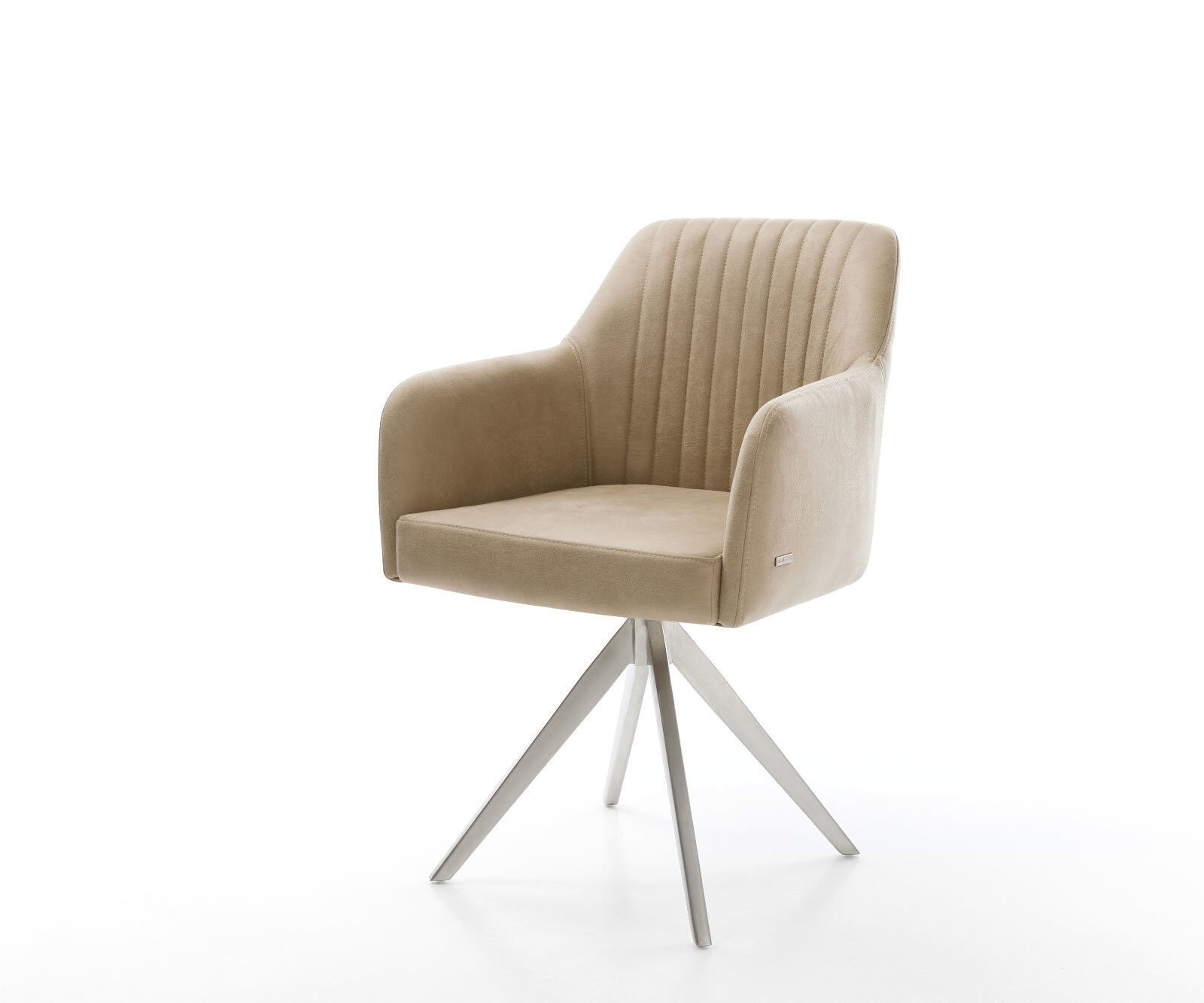 Drehstuhl Greg-Flex Beige Vintage Kreuzgestell kantig Edelstahl 180° drehbar