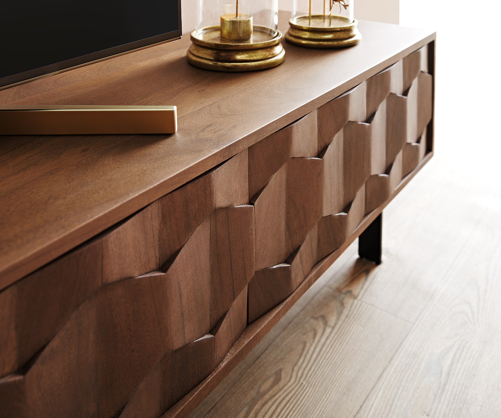 Buffet bas Fevo 200 cm acacia marron 4 portes Pied-L 5