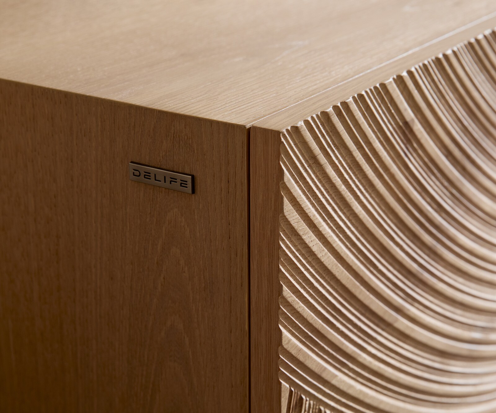 Sideboard Ashara 200 cm Eiche Natur 3D Effekt 4 Türen Winkelfuß Edelstahl gebürstet 4